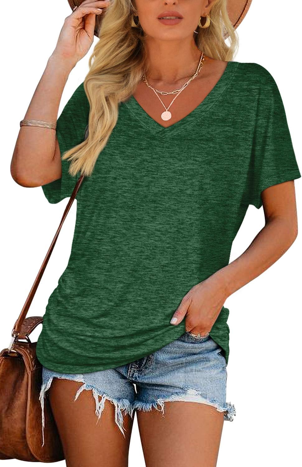 WIHOLL Womens Summer T-Shirts Short Sleeve V Neck Dolman Tops with Side Shirring...