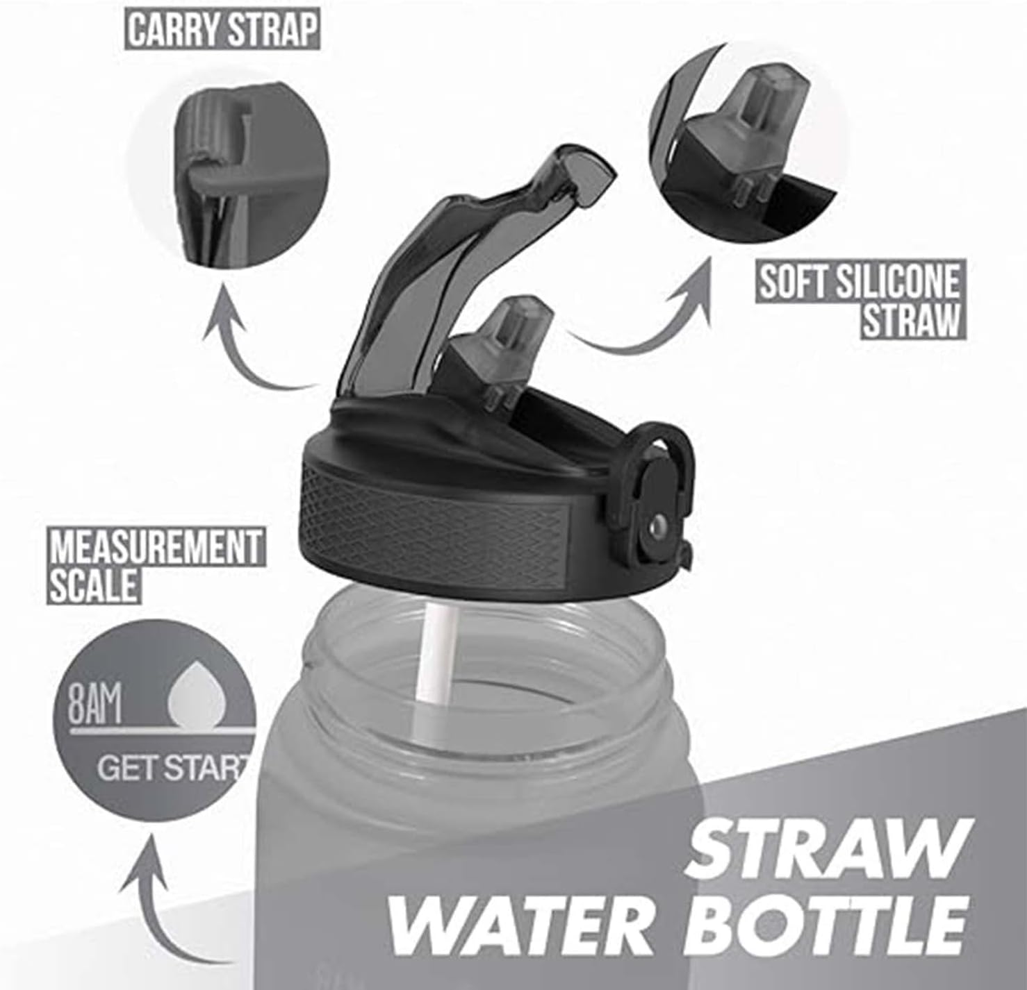 1 Litre Motivational Fitness Sport Water Bottles with Straw & Time Maker, BPA-fr...