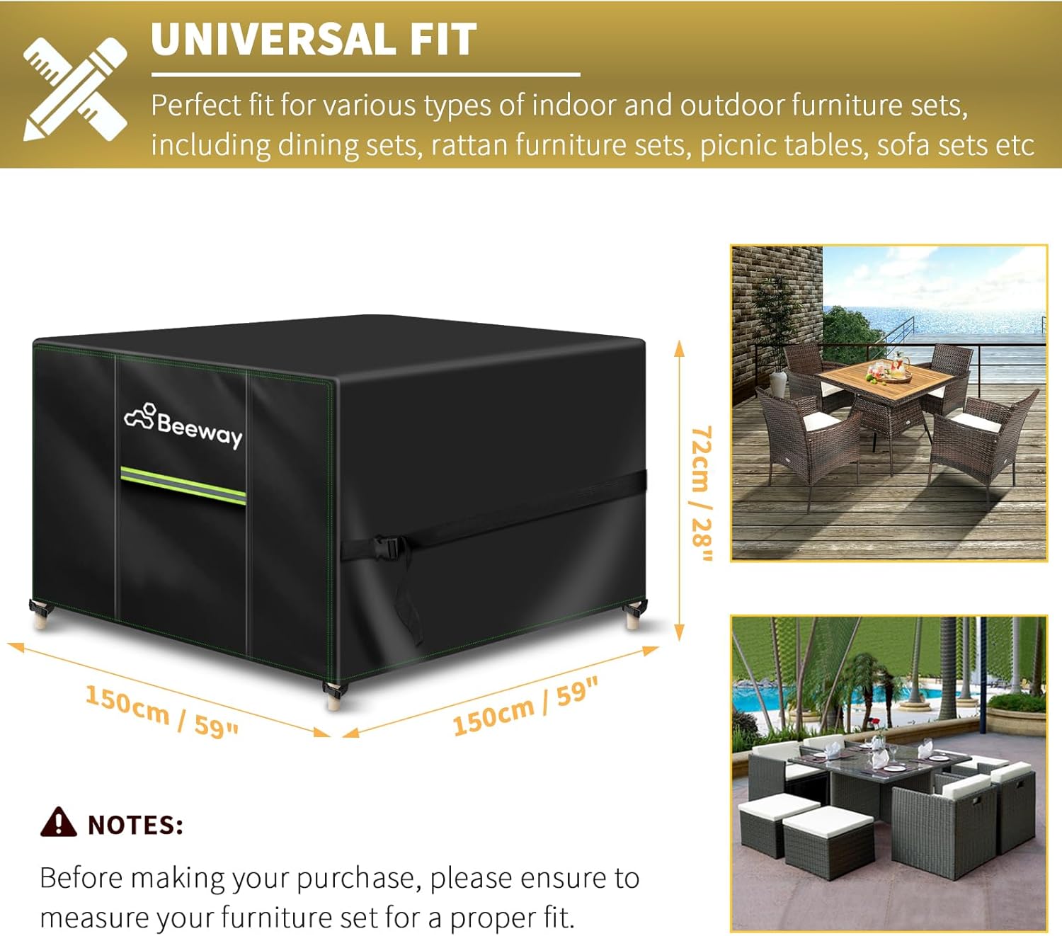 BEEWAY Garden Furniture Cover With Air Vent, Waterproof Patio Rattan Sofa Table...