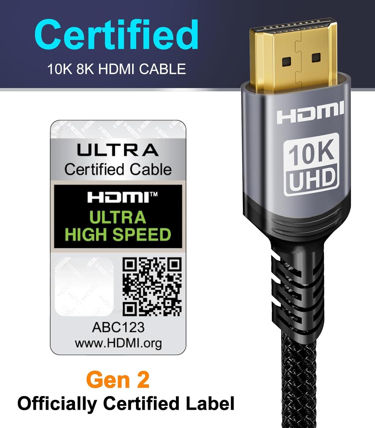 Sniokco 10K 8K 4K HDMI 2.1 Cable 3M, Certified 48Gbps Ultra High Speed HDMI® Cab...