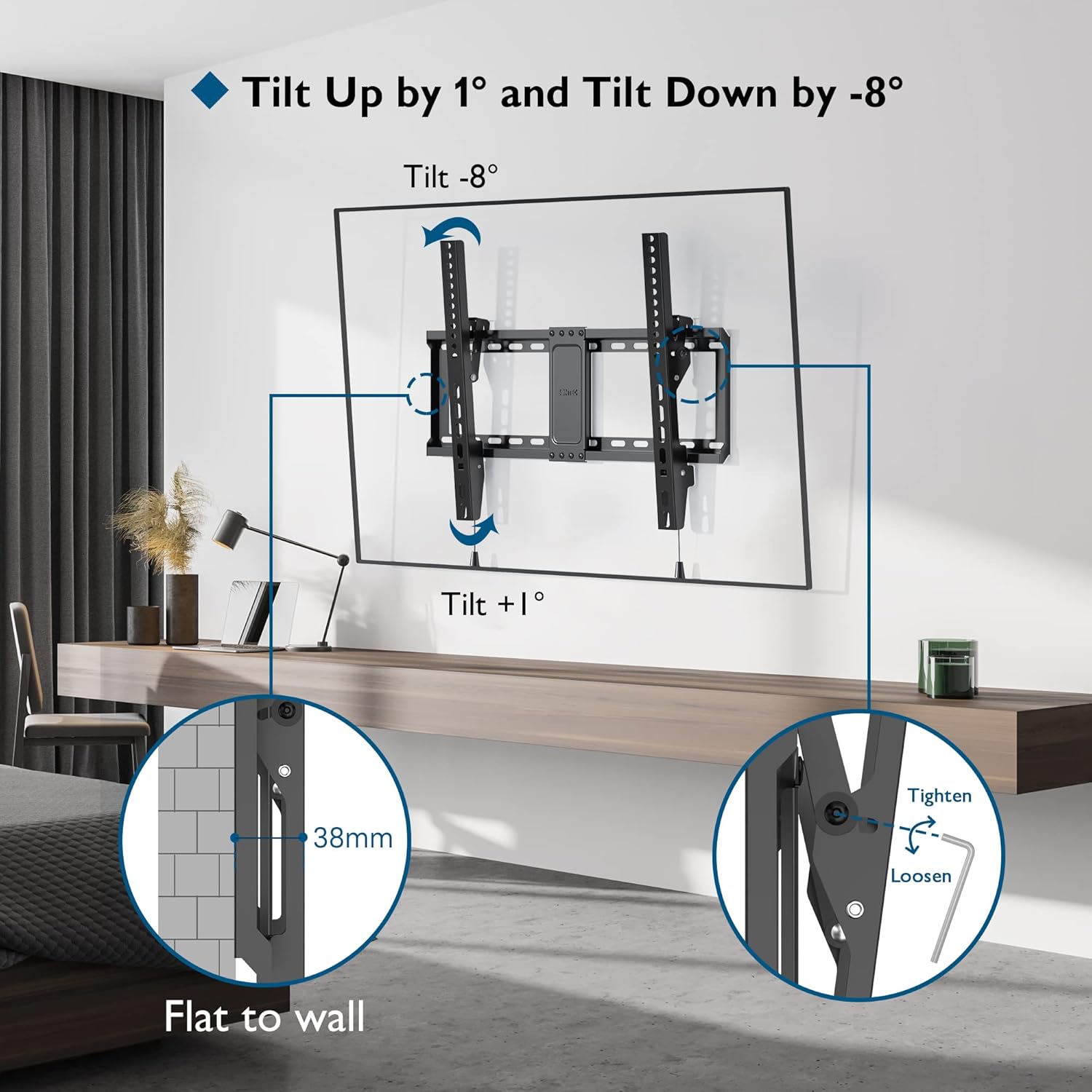 BONTEC TV Wall Bracket for Most 37-82 Inch LED LCD Plasma Flat Curved TVs, Tilt...