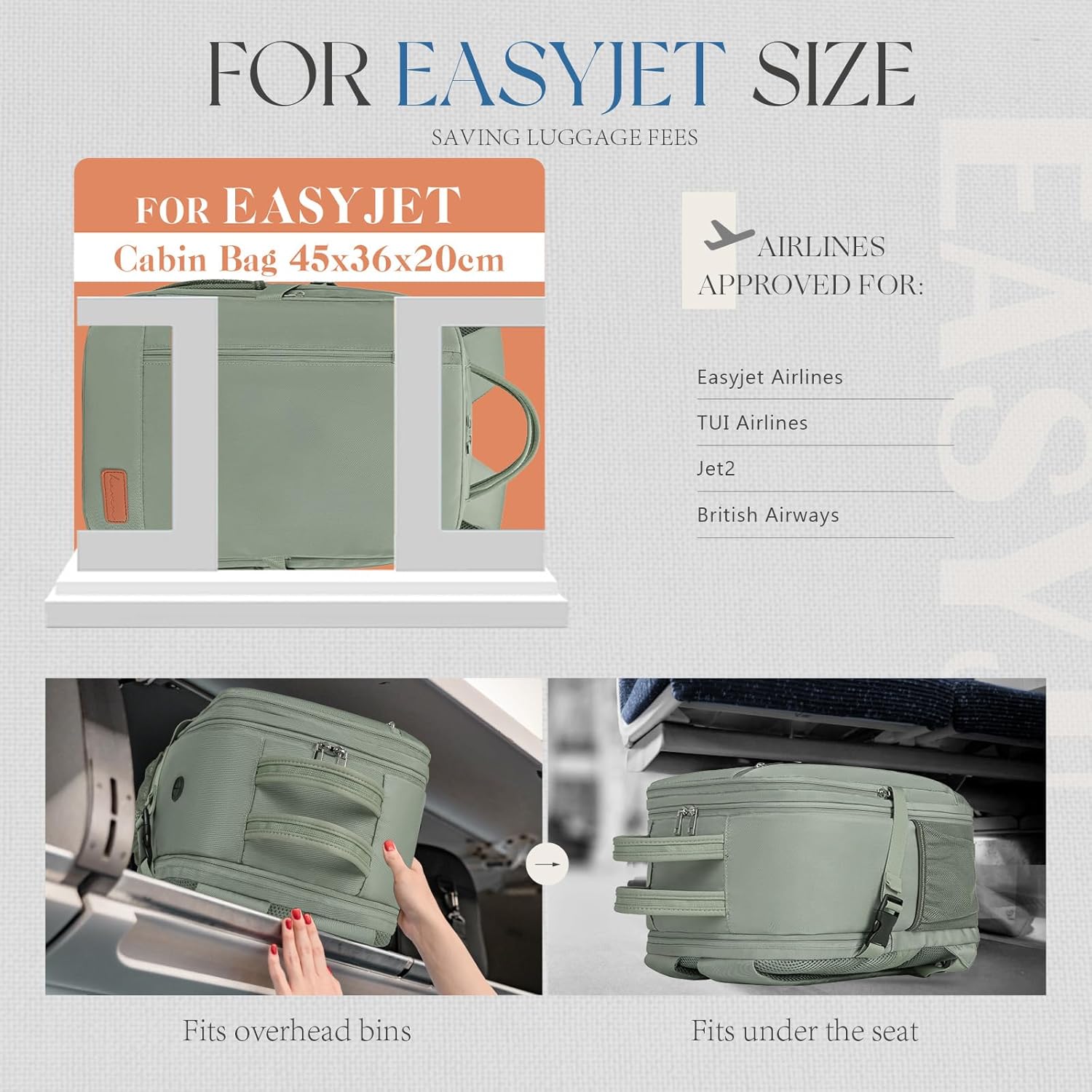 Lossga for Easyjet Cabin Bag 45x36x20 Underseat Hand Luggage Travel Backpack Ruc...