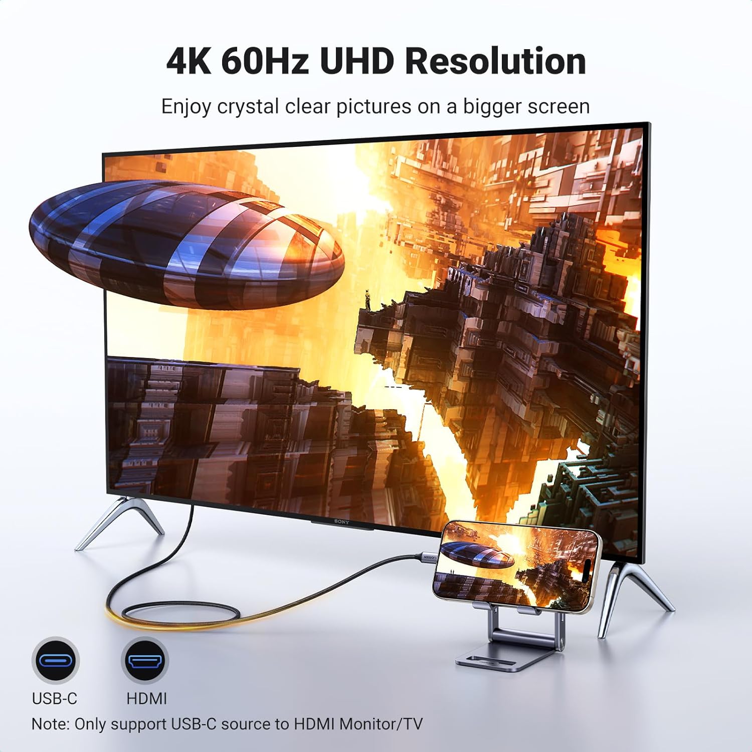 UGREEN USB C to HDMI Cable 4K@60Hz 1440P@120Hz 1080P@240Hz Type C Thunderbolt 5...