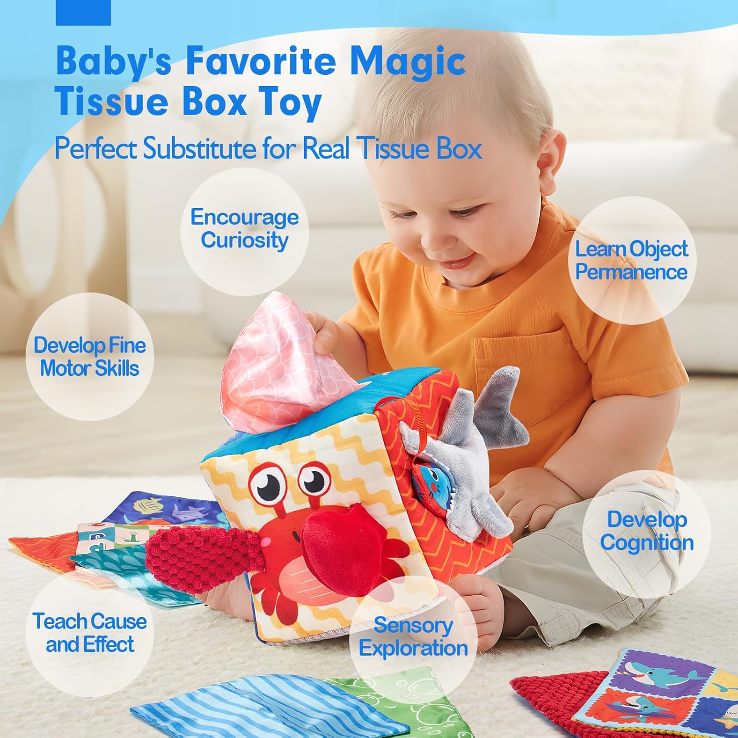 hahaland Baby Tissue Box Toy, Baby Toys 6 Months+ Montessori Toys for 6 Month Ol...