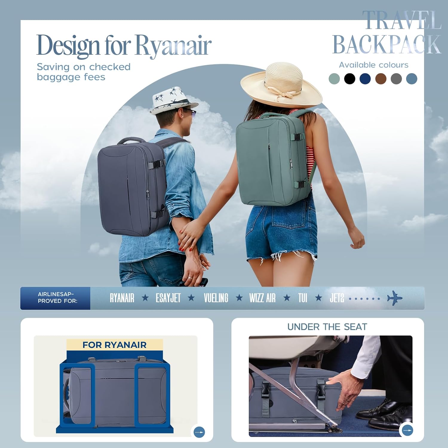 Xkdoai for Ryanair Cabin Bags 40x30x20, Travel Backpack with TSA Approved Clear...