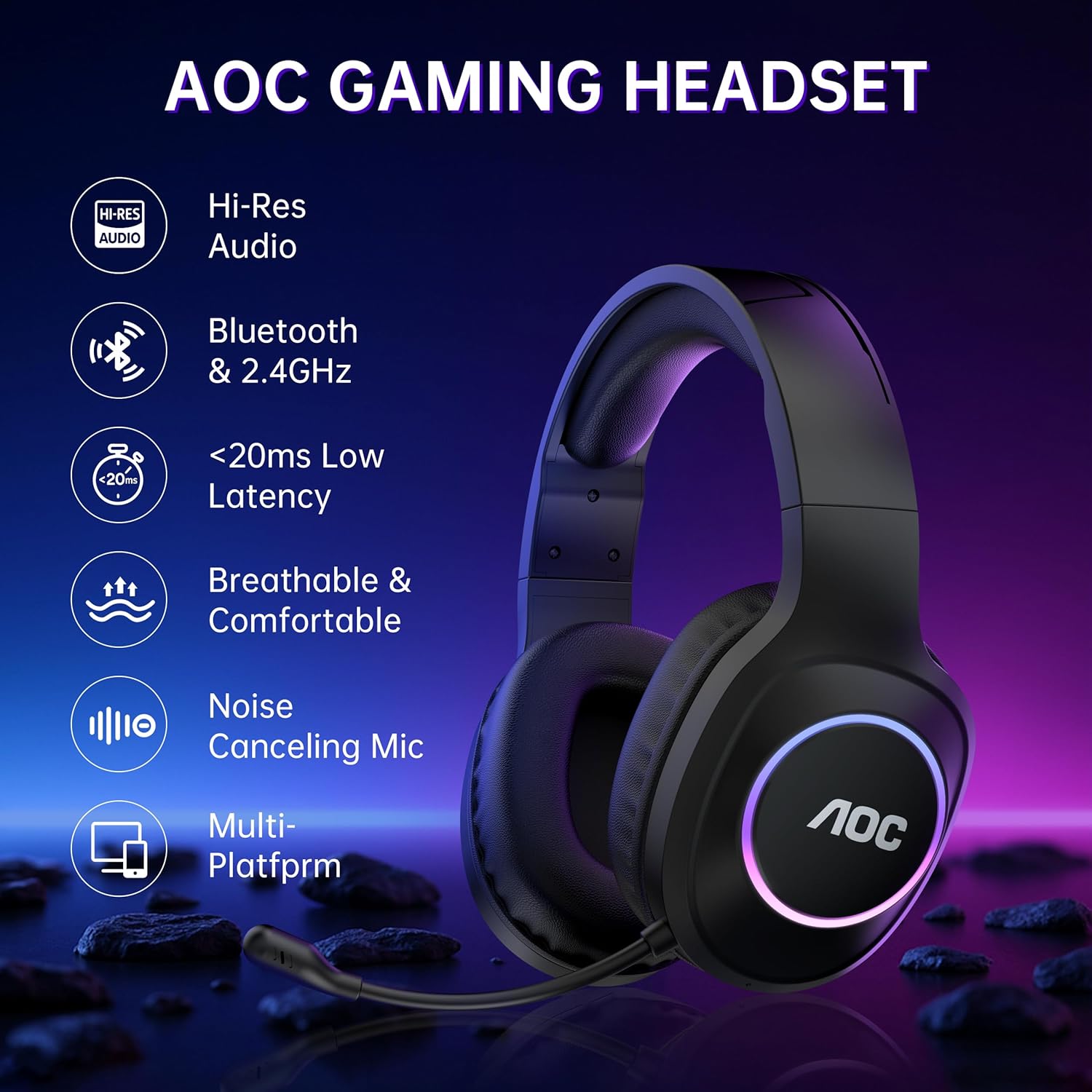 Premium AOC Wireless Gaming Headset, Exceptional Gaming Headset for PC, PS5/4, S...