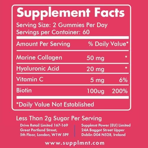 Supplmnt Marine Collagen Gummies, 2 Months Supply Hydrolysed Collagen Peptides w...