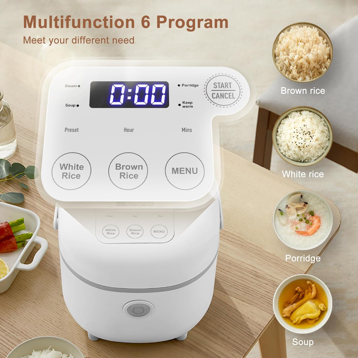 Bear 6 Multifunctional 4 Cups(Uncooked) Rice Cooker with Steamer for 1-4 People,...