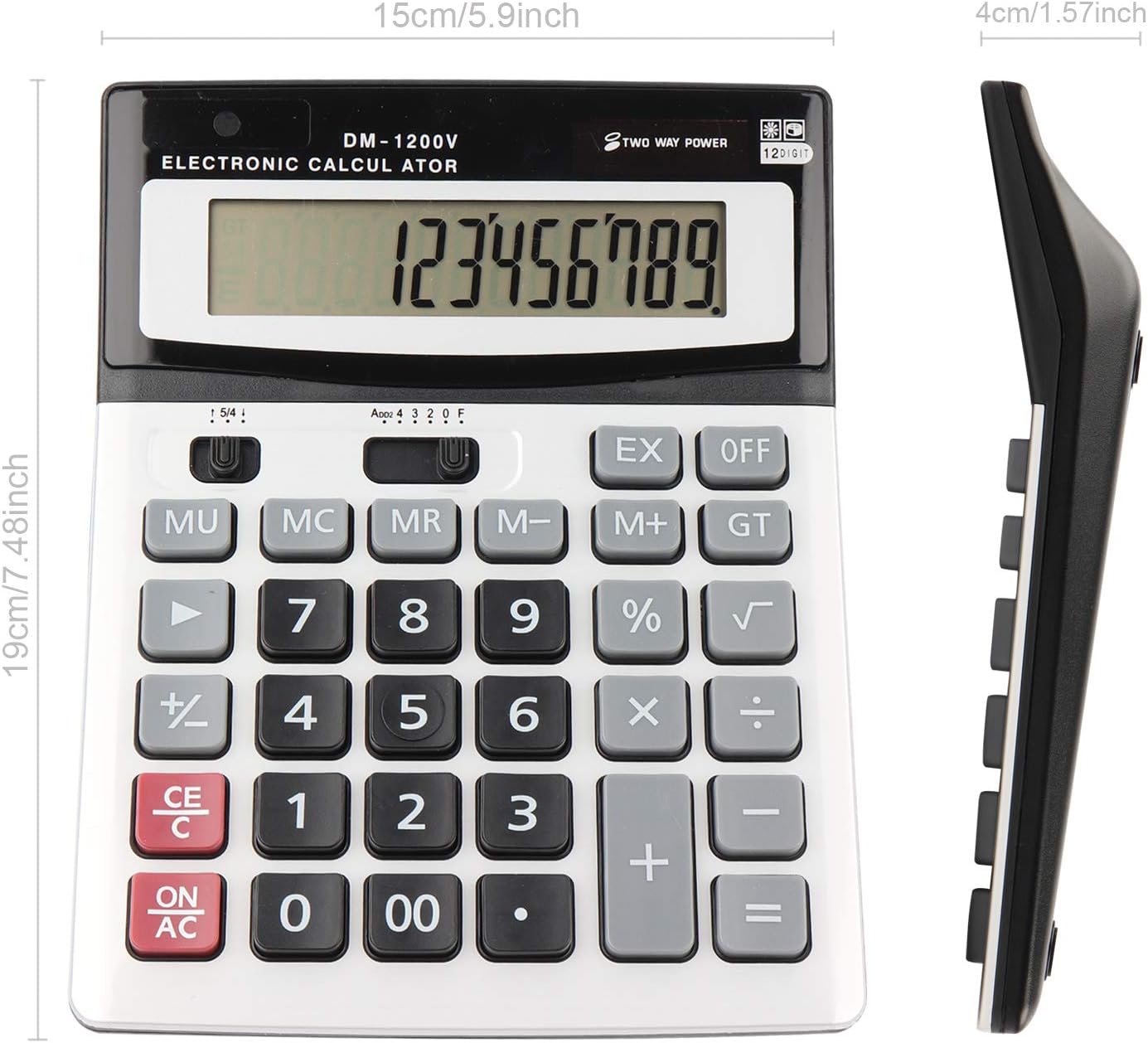 Calculators HIHUHEN Large Calculator Solar & Battery Power 12 Digit Display Mult...