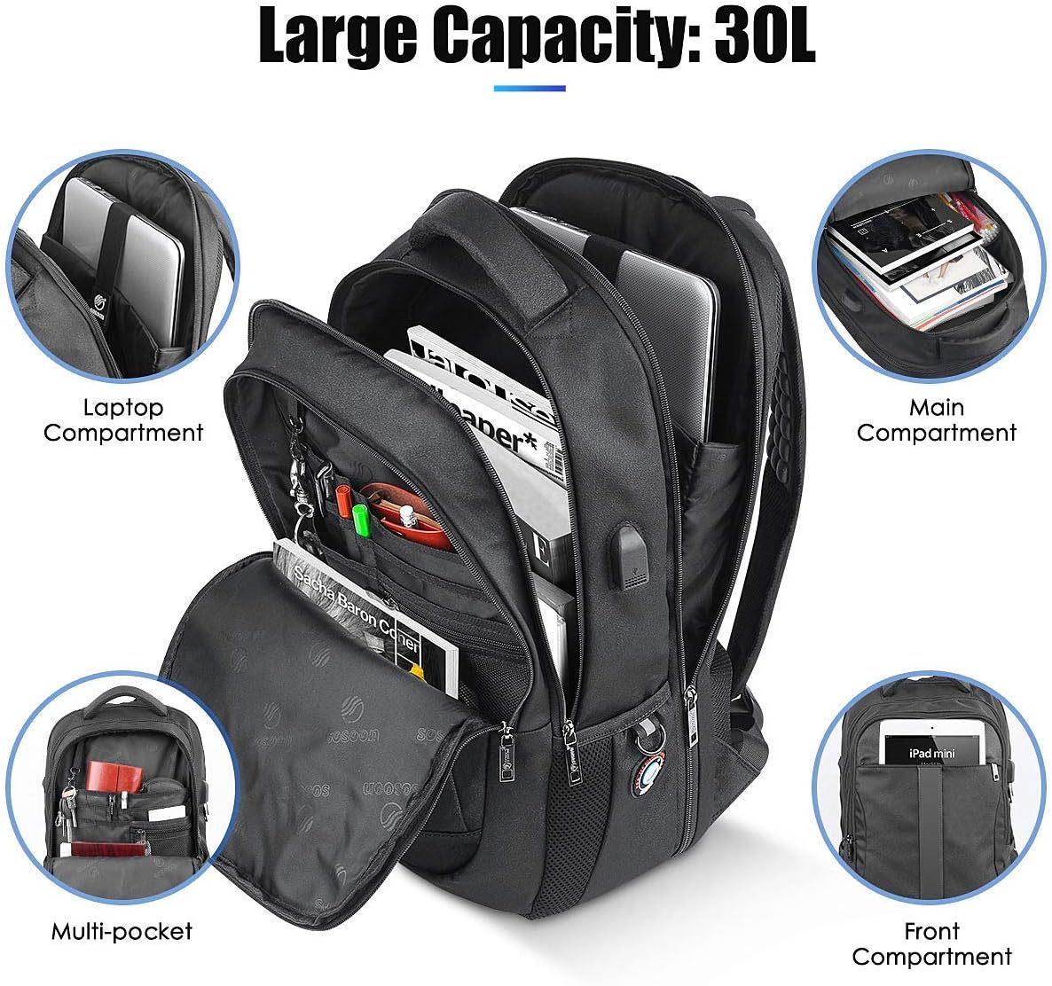 Laptop Backpack, Anti-Theft Business Travel Work Computer Rucksack with USB Char...