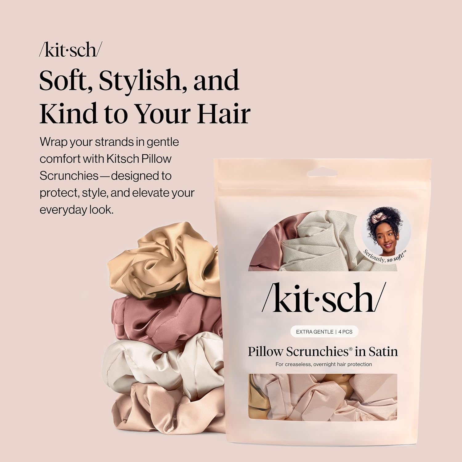 Kitsch Pillow Satin Scrunchies, Unique No Damage Hair Accessories, Innovative No...