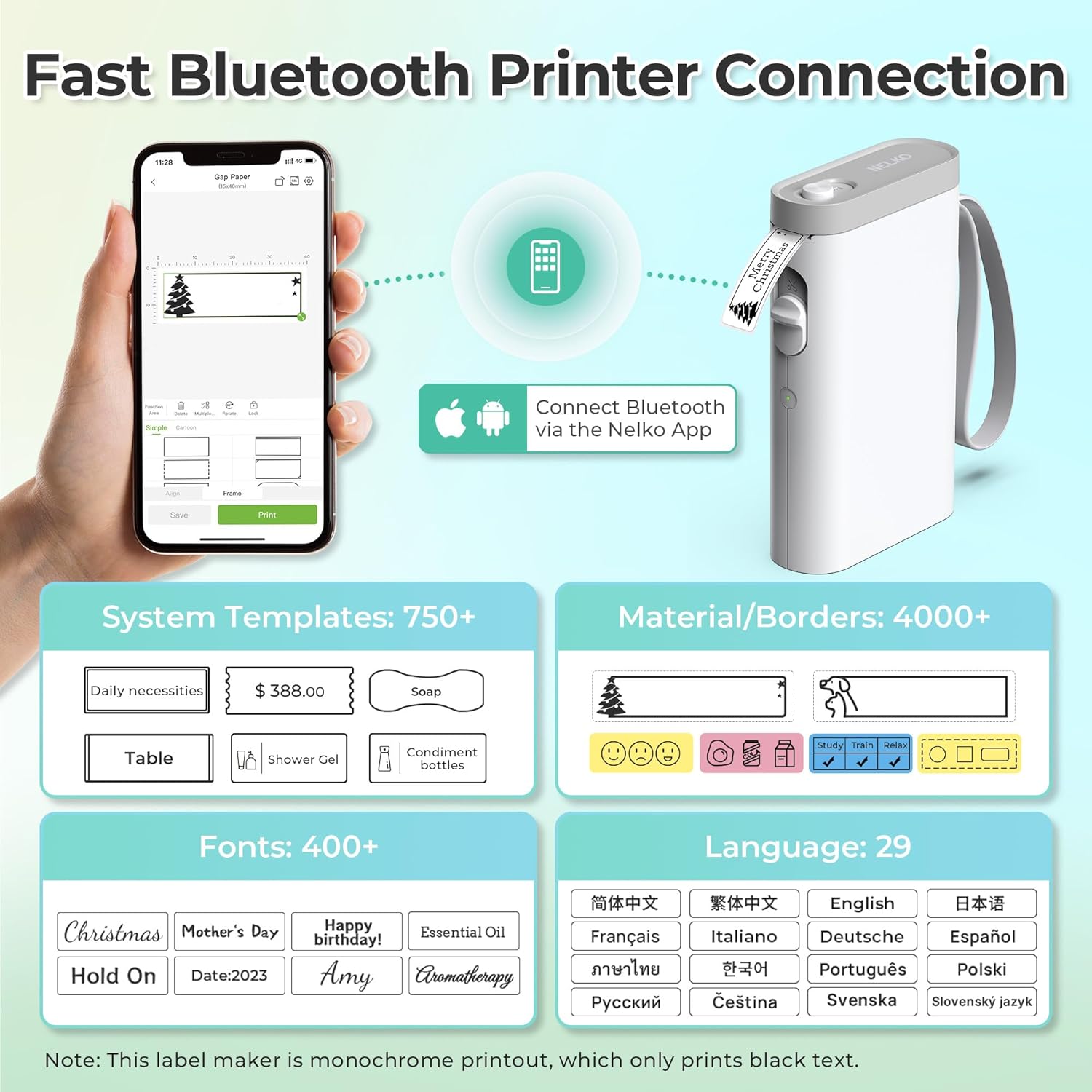 Nelko Label Maker P21 Portable Bluetooth Sticker Printer with Tape, Wireless Min...