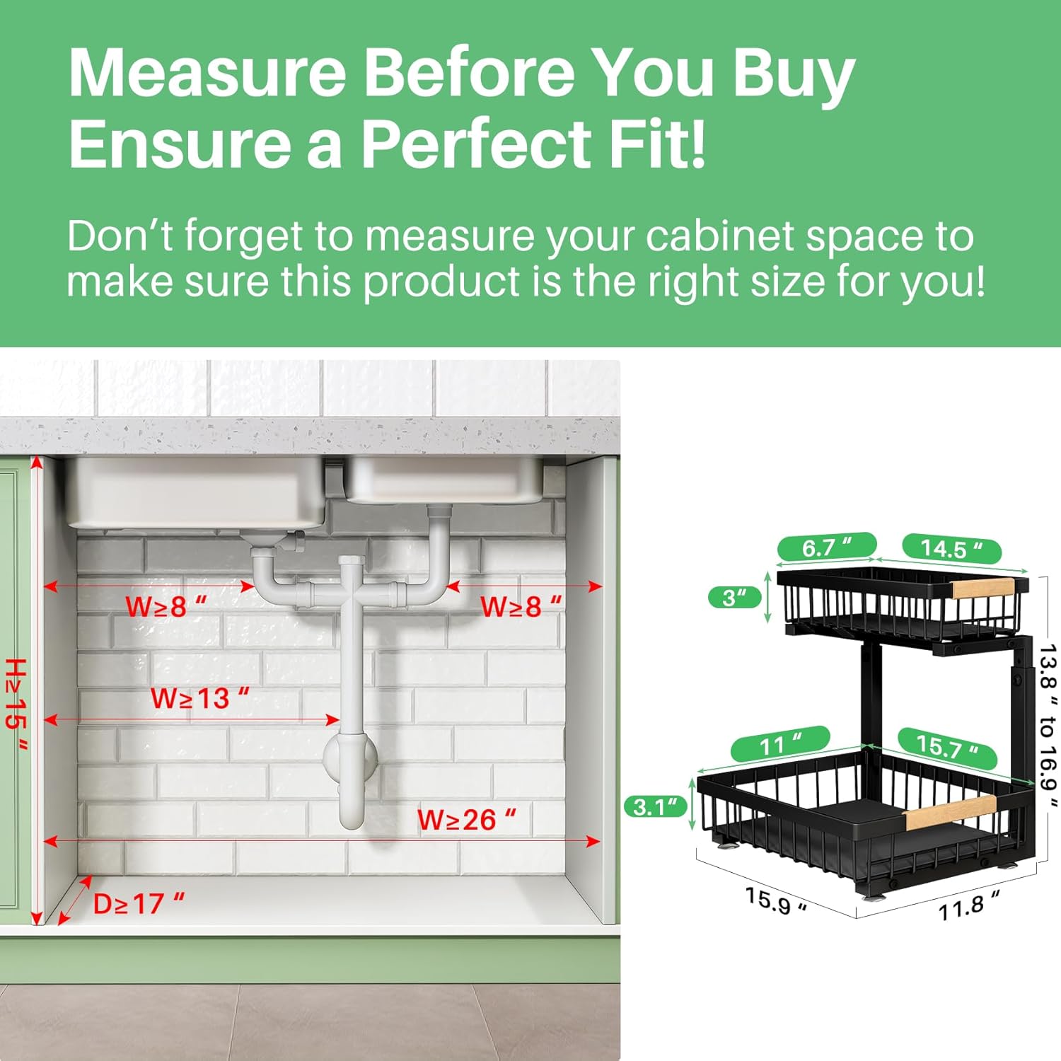 Kitstorack Under Sink Organizer, 2 Tier Under the Sink Storage, Slide out Pull o...