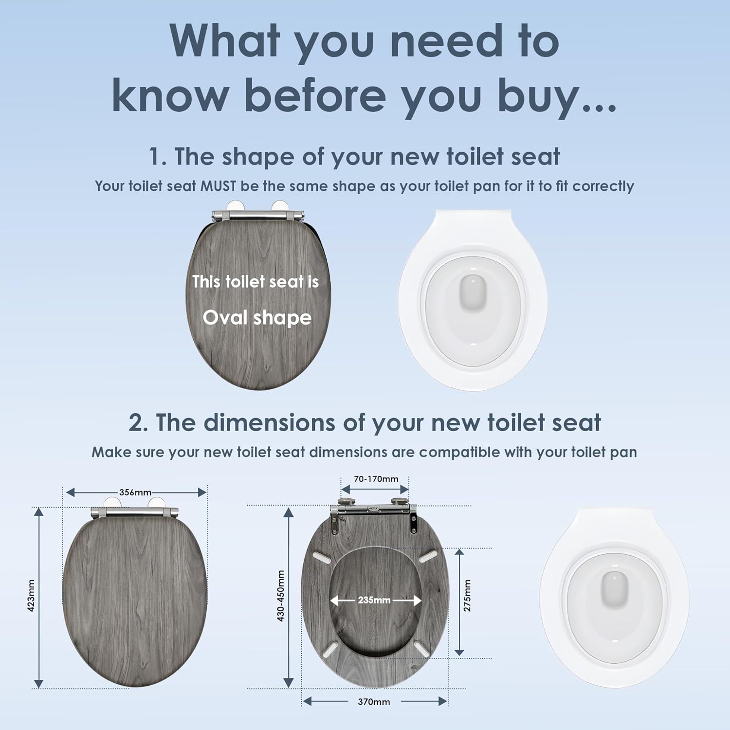 AQUALONA® Luxury Grey Oak Effect Toilet Seat - Soft Close MDF Moulded Wood Seat...