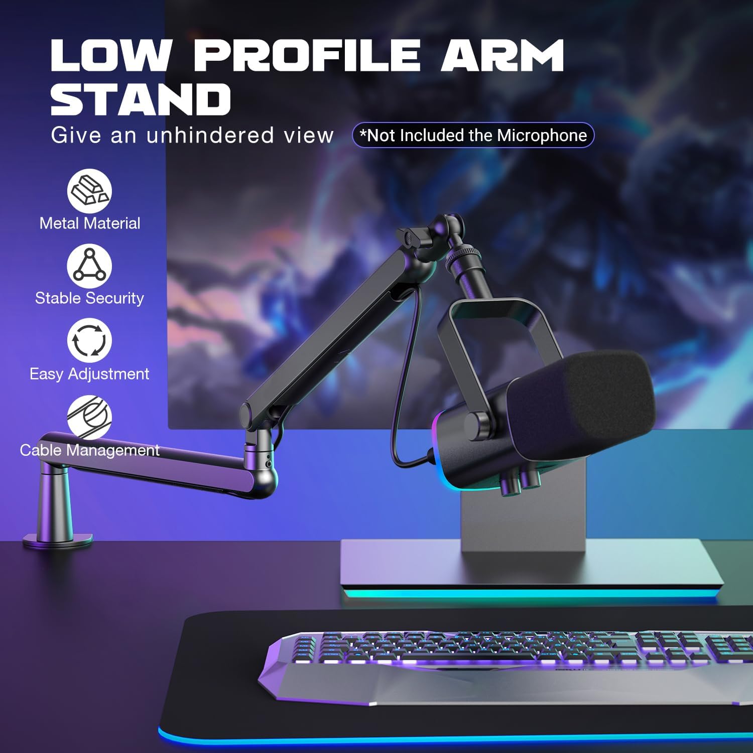 FIFINE Microphone Arm Stand, Boom Arm Stand with Desk Mount Clamp, Screw Adapter...