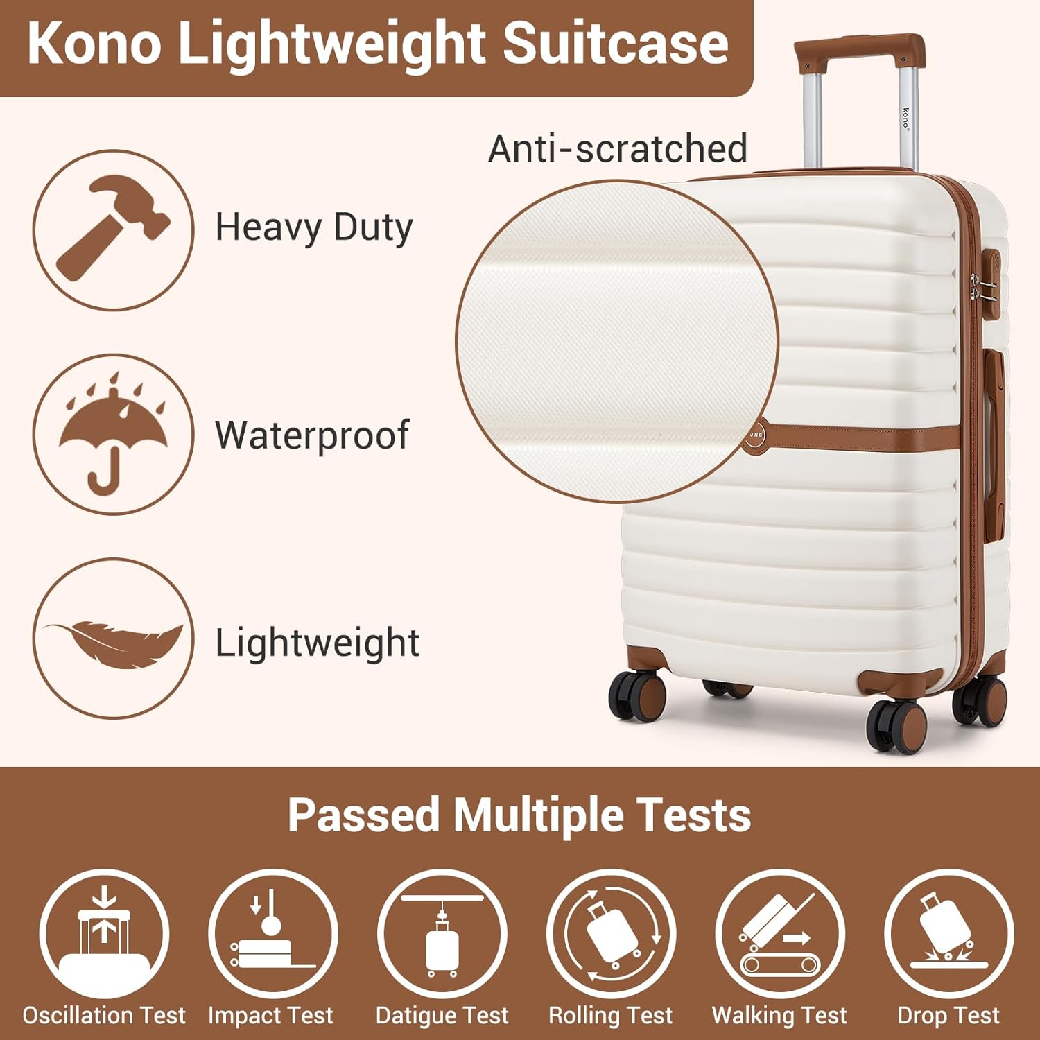 Kono Medium Suitcase 24 inch Lightweight ABS + PC Hard Shell Trolley Case Travel...