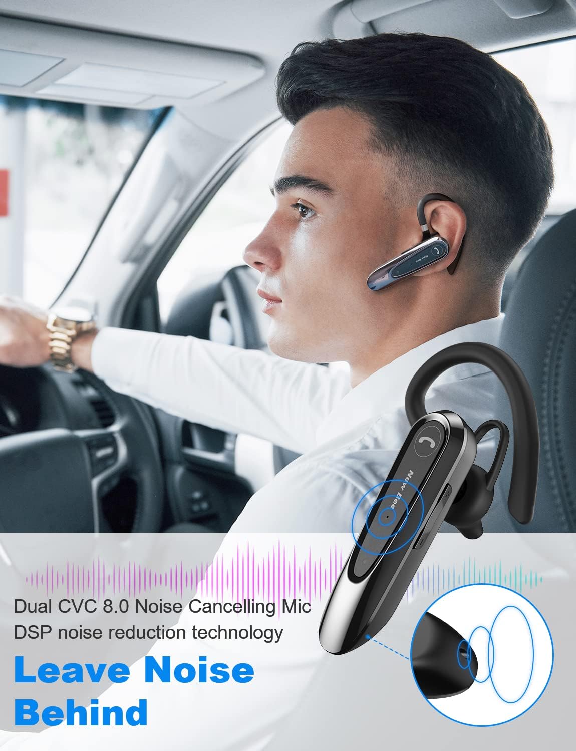 New Bee Bluetooth Headsets with Dual Mic V5.0 Handsfree Bluetooth Earpiece with...