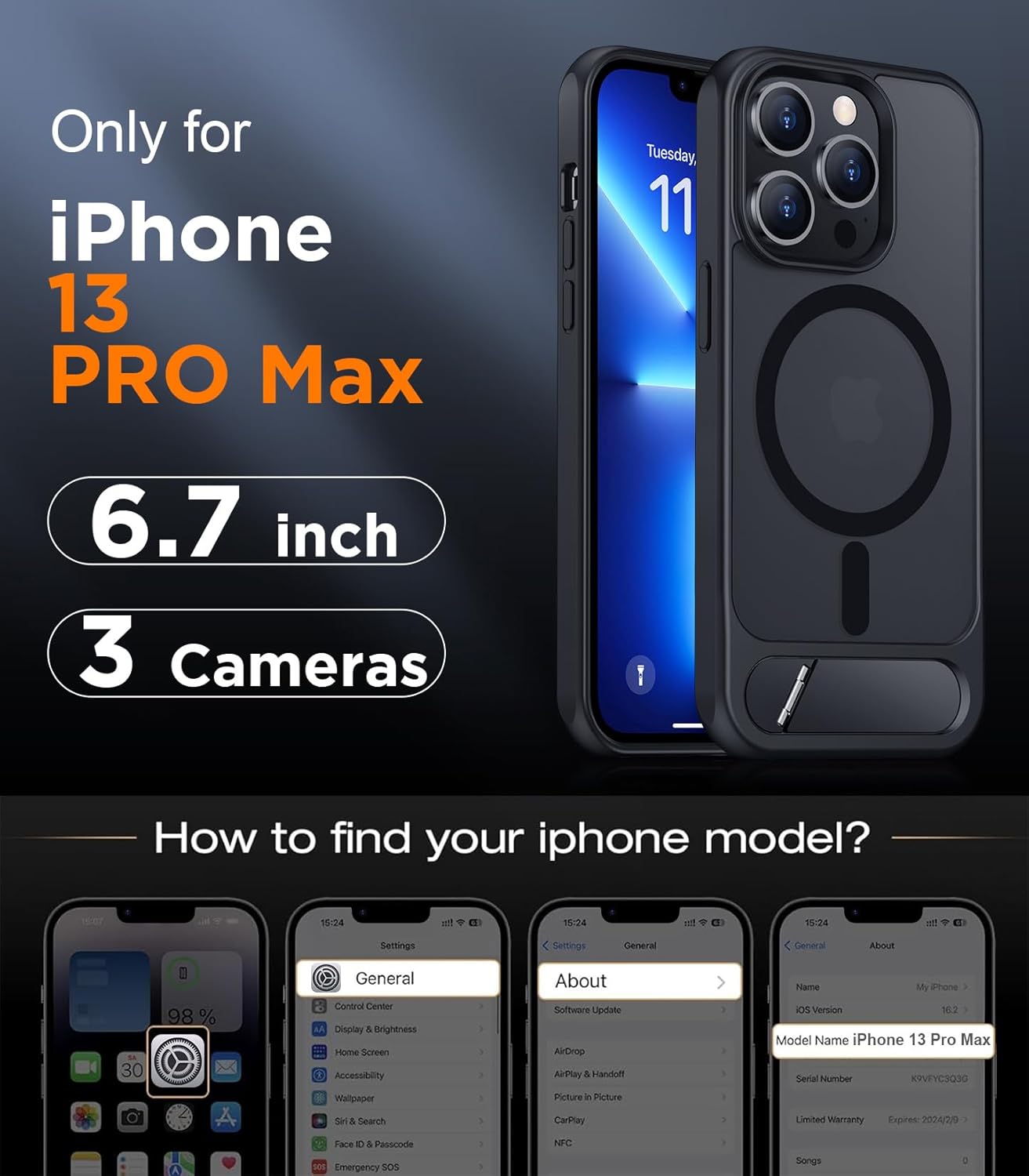 Temdan Magnetic Compatible with iPhone 13 Pro Max Case, [Built-in Invisible Kick...