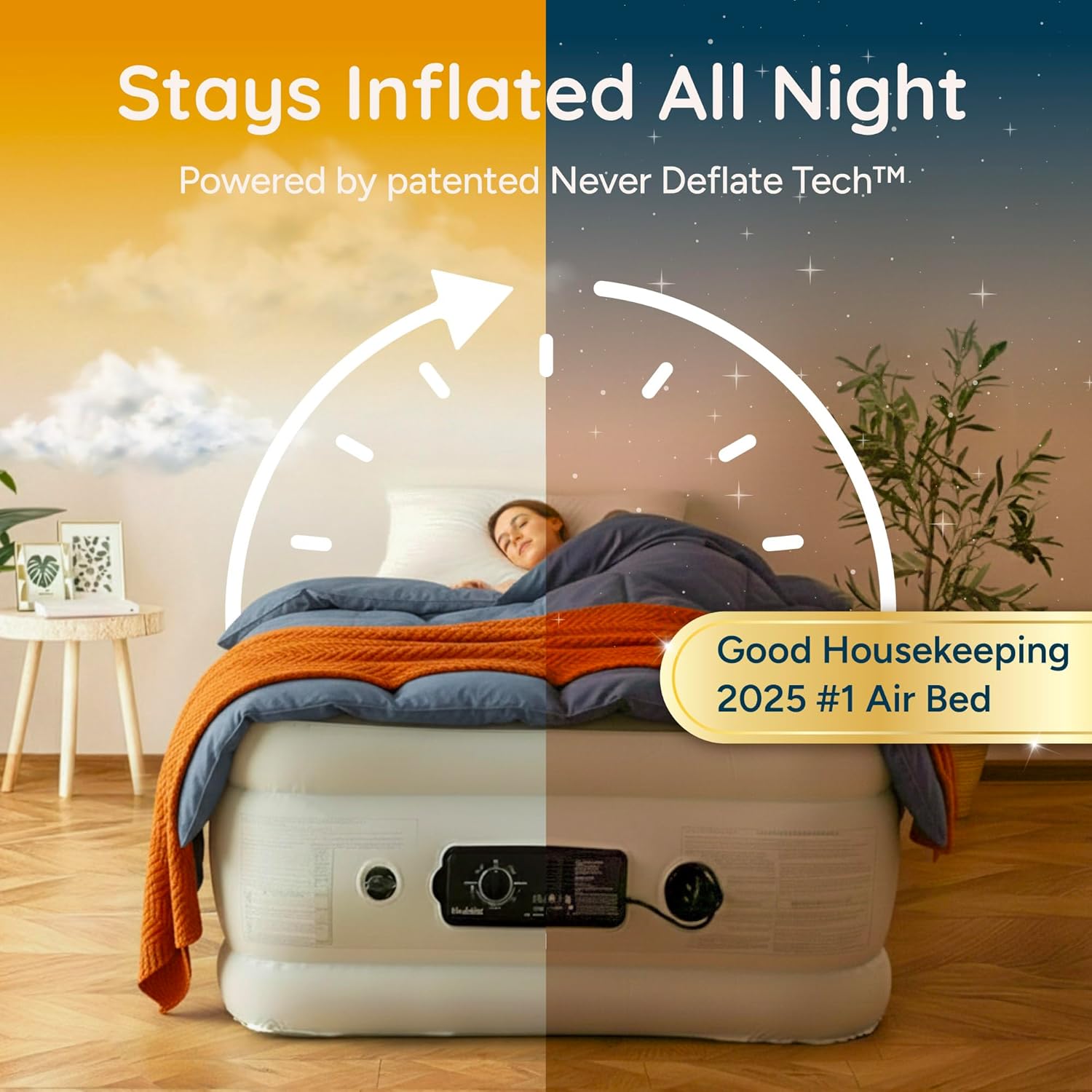 Huddle NEVER DEFLATE™ Luxury Single Air Bed, Award-Winning Air Mattress with Dua...