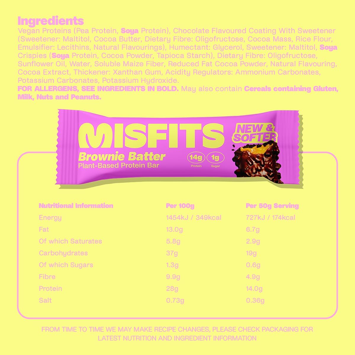 Misfits Vegan Protein Bars - Brownie Batter | Sports Nutrition Bars - 14 grams P...