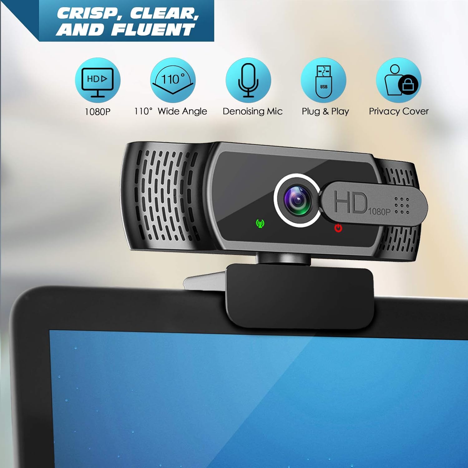 YIMONA Webcam for PC with Microphone - 1080P FHD Webcam with Privacy Cover, Plug...