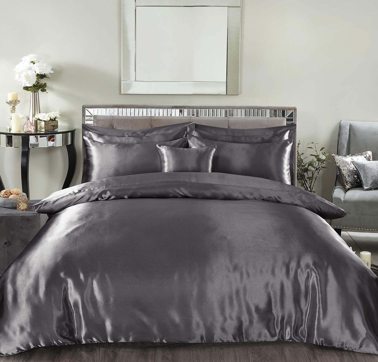 Luxurious 7 Piece Satin Sheets, Super Soft Shiny Bedroom Set, High-Quality Beddi...