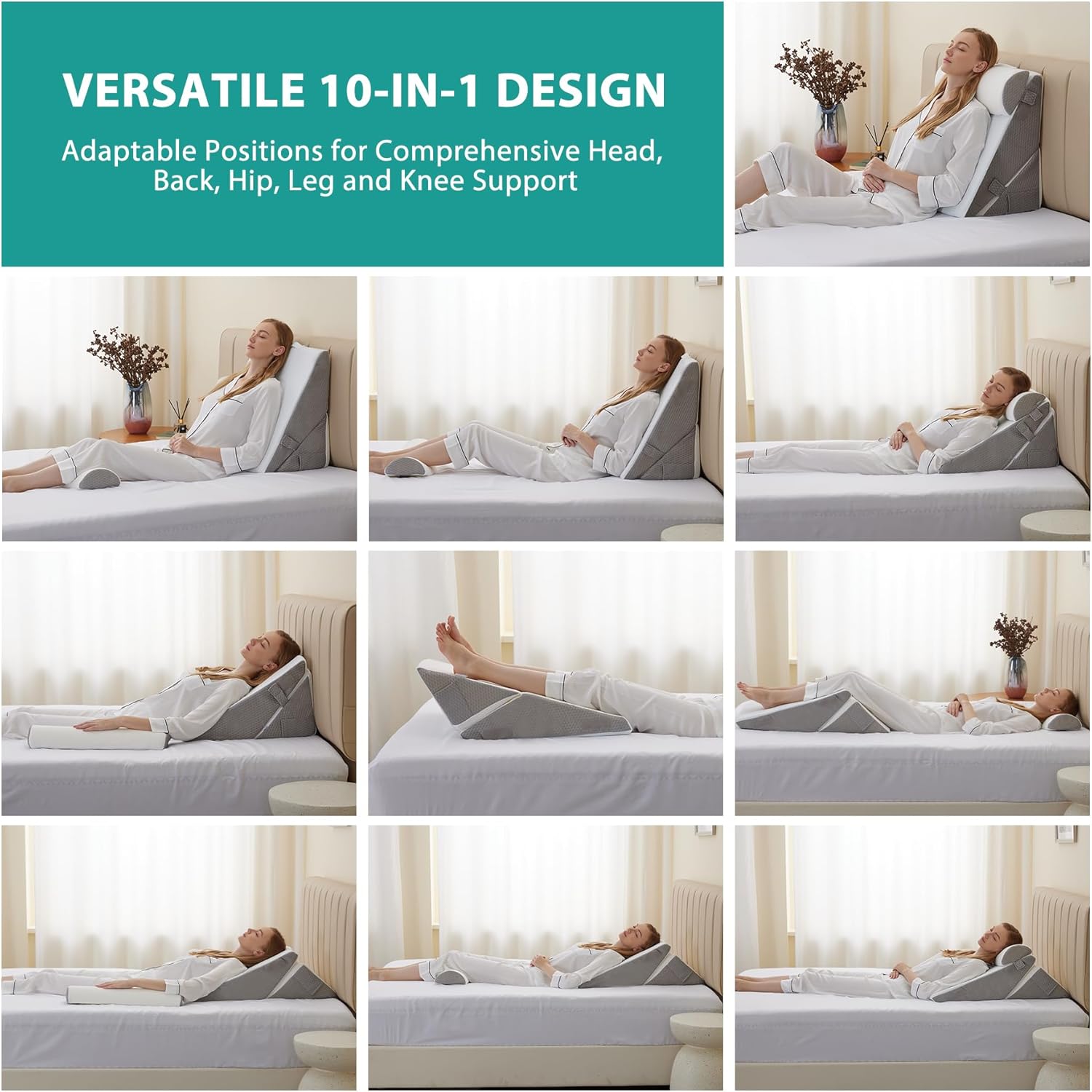 Bedluxe Wedge Pillow Headboard, 3PCS Orthopedic Bed Wedge Pillows Set for After...