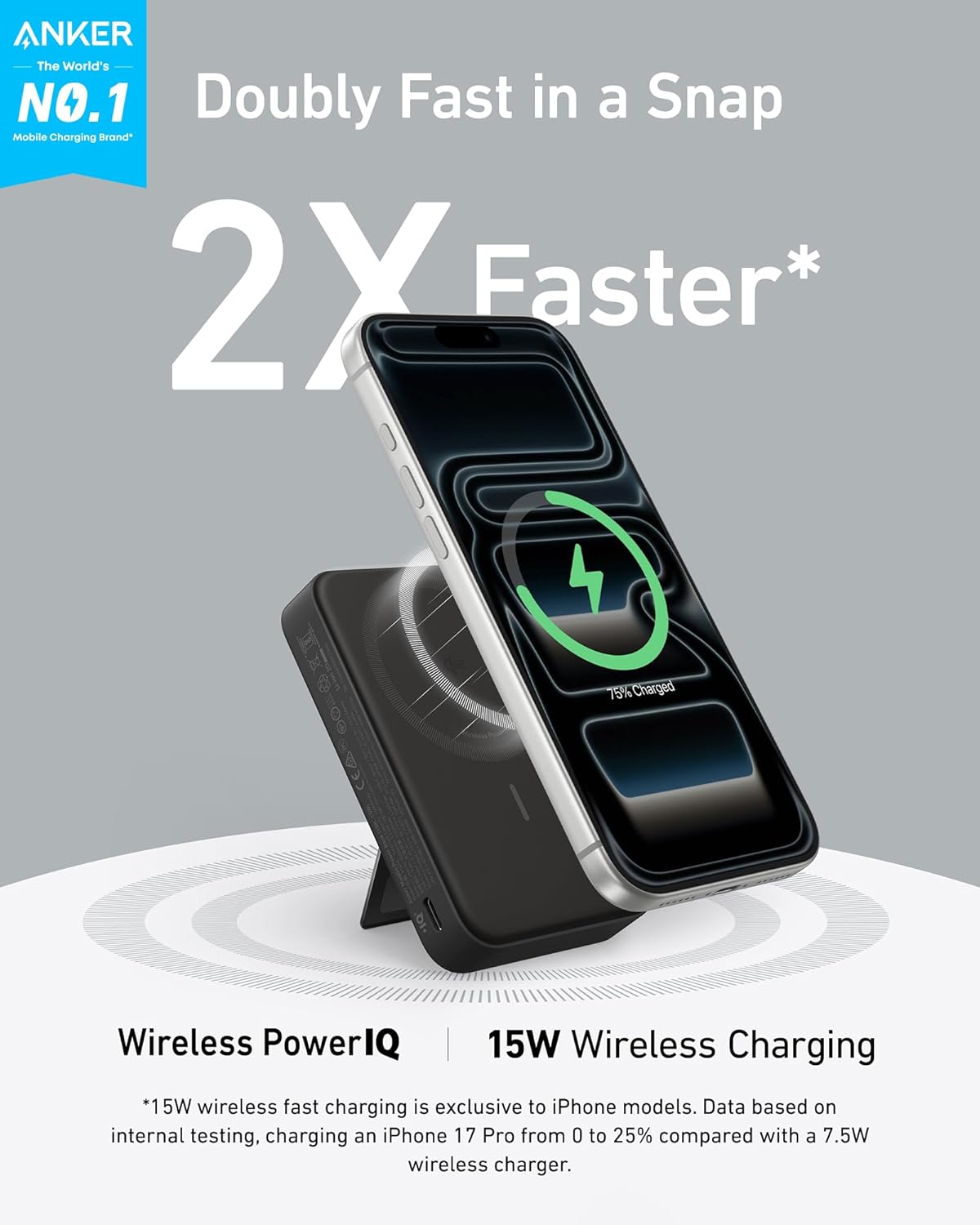 Anker MagGo Power Bank, Qi2 Certified 15W Ultra-Fast MagSafe-Compatible Portable...