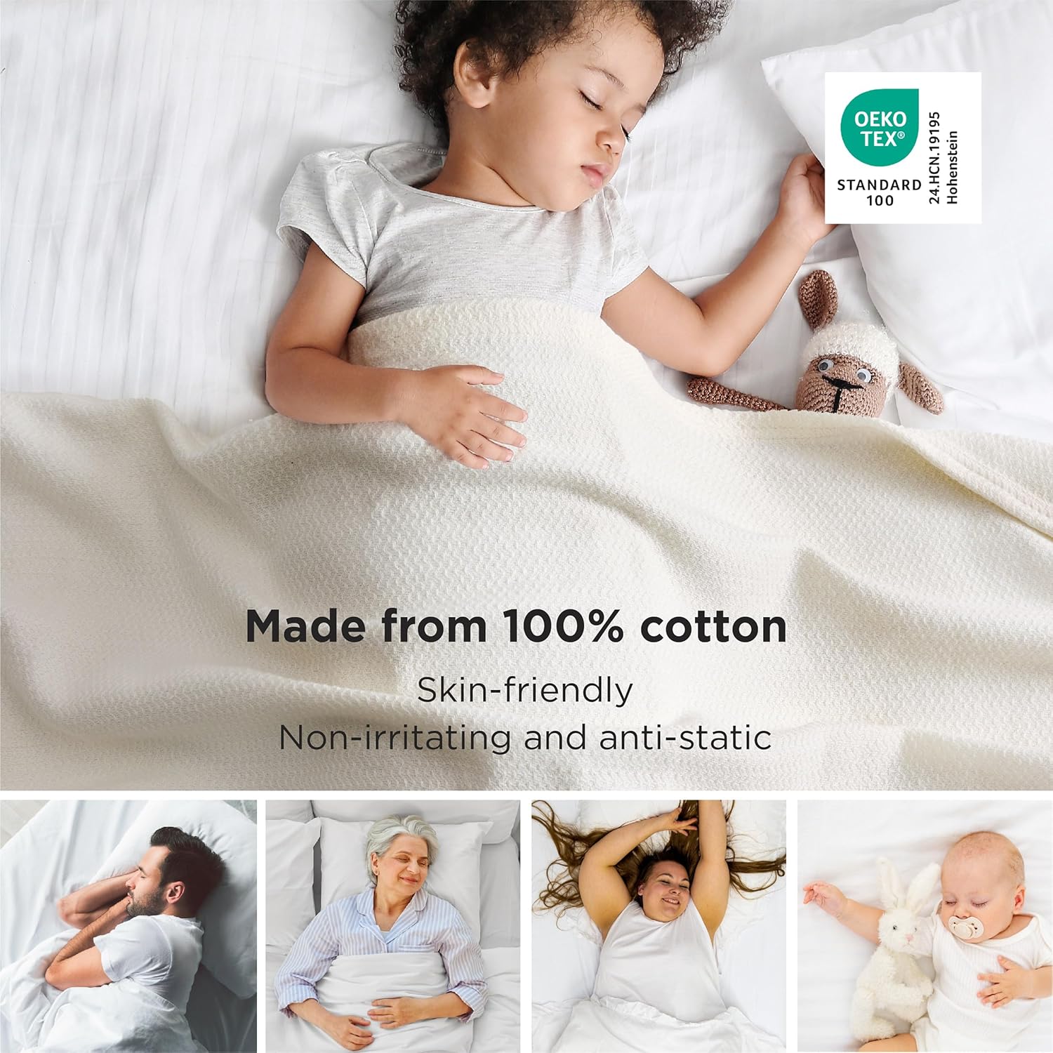 Bedsure GentleSoft 100% Cotton Blanket Twin XL Size for Bed - Breathable and Lig...