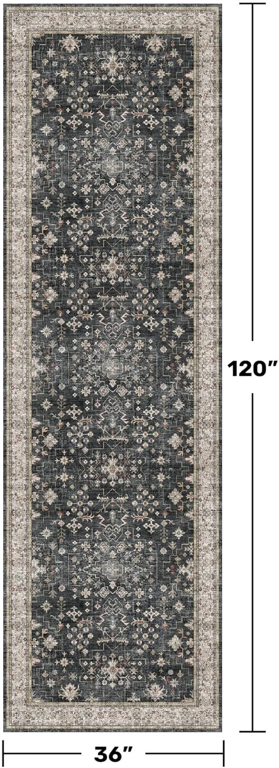 Hazo Haus Black Boho Rug, Unique Washable Extra Long Hallway Runner, Sustainable...
