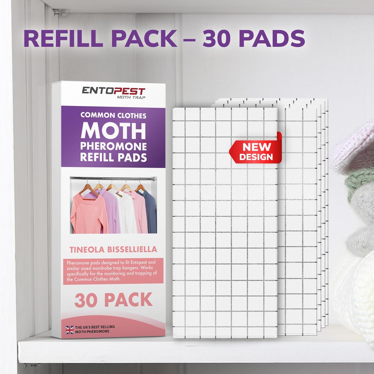 Entopest 30-Pack Clothes Moth Monitoring Traps – Refill for Room & Wardrobe Hang...