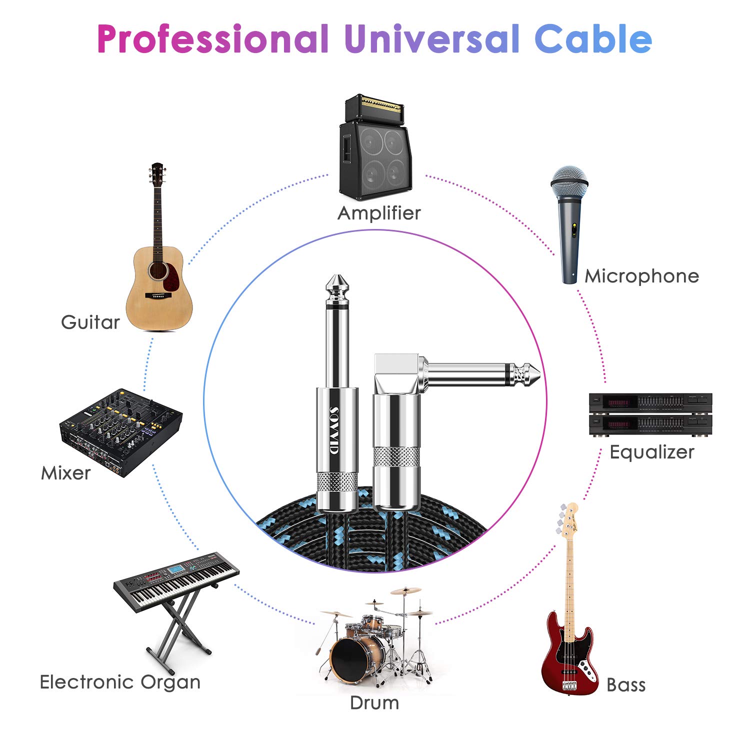 Professional Guitar Cable 3M/10FT, Braided Guitar Lead Instrument Cables 6.35mm...