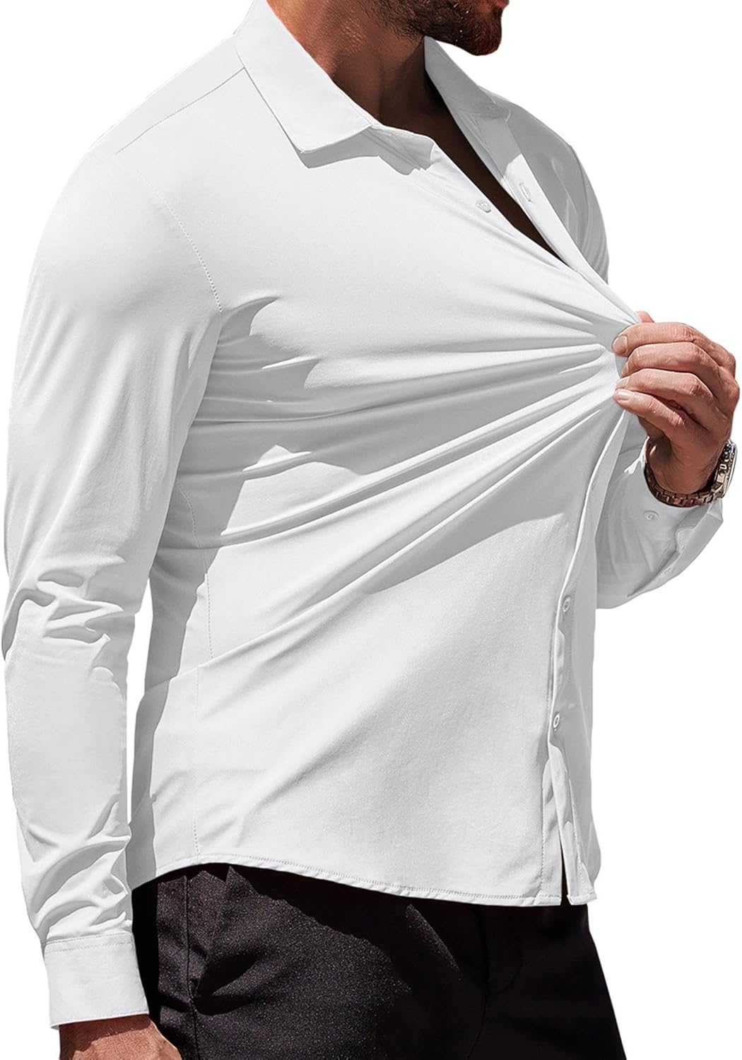 COOFANDY Men's Muscle Fit Dress Shirts Wrinkle-Free Long Sleeve Casual Button Do...
