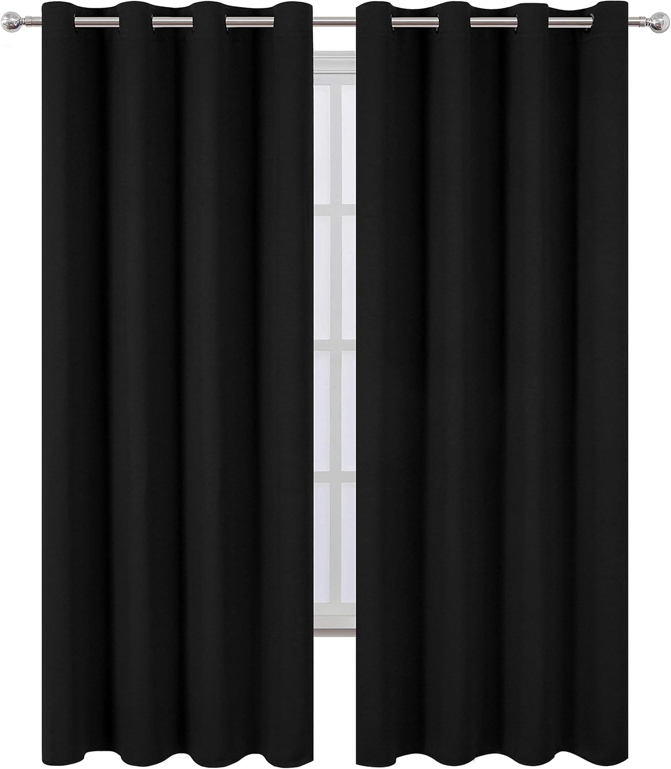 LEMOMO Blackout Curtains 52 x 84 inches Long Black Curtains Set of 2 Panels Ther...