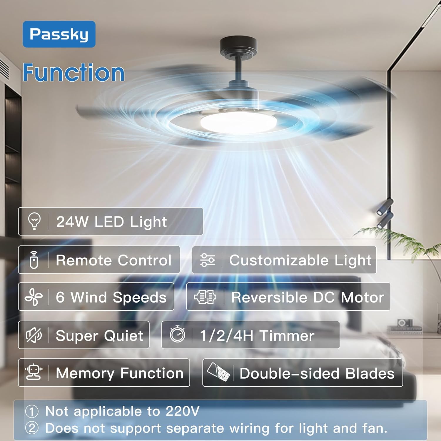 Passky Ceiling Fans, Innovative 52 inch Ceiling Fan with Lights and Remote Contr...