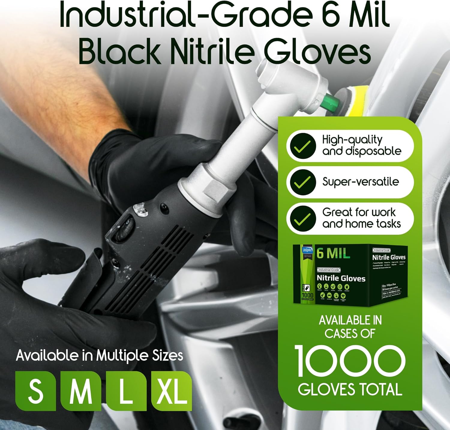 Inspire HEAVY DUTY ORIGINAL Stretch Nitrile Black Gloves Disposable Latex Free |...