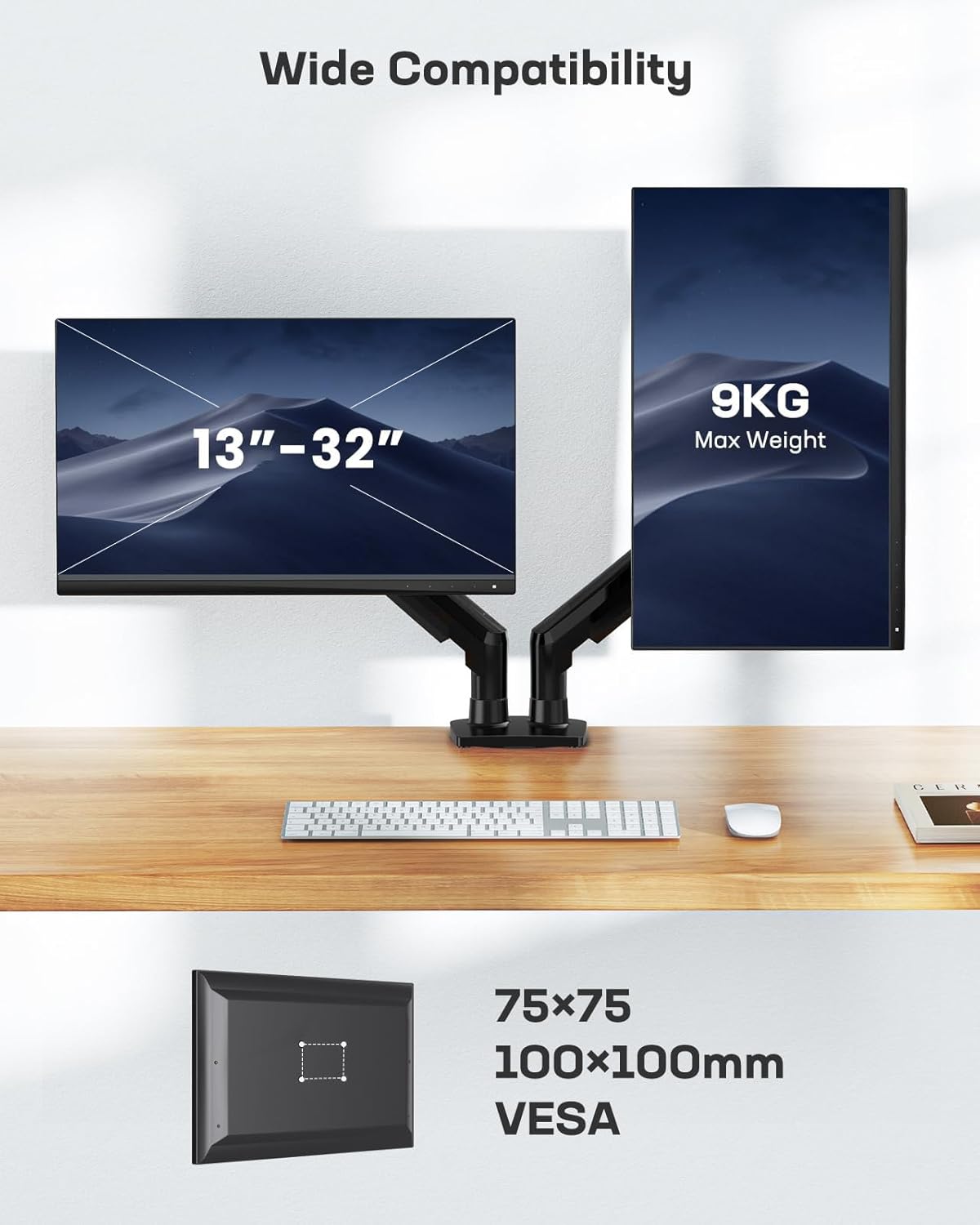 HUANUO Dual Monitor Stand for 13 to 32 Inch Screens, Dual Gaming Monitor Arm Des...