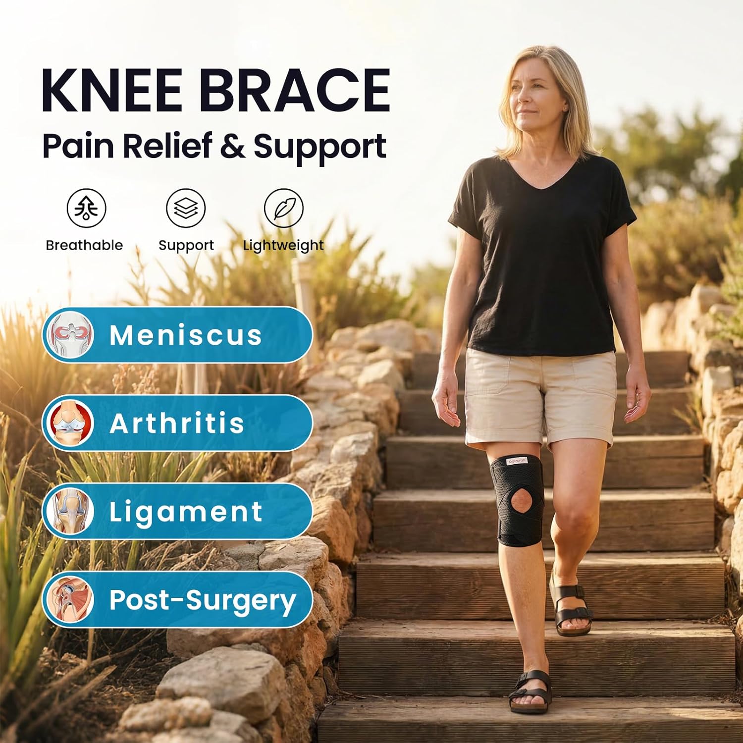 Galvaran Knee Brace with Side Stabilizers for Meniscal Tear Knee Pain ACL MCL Ar...