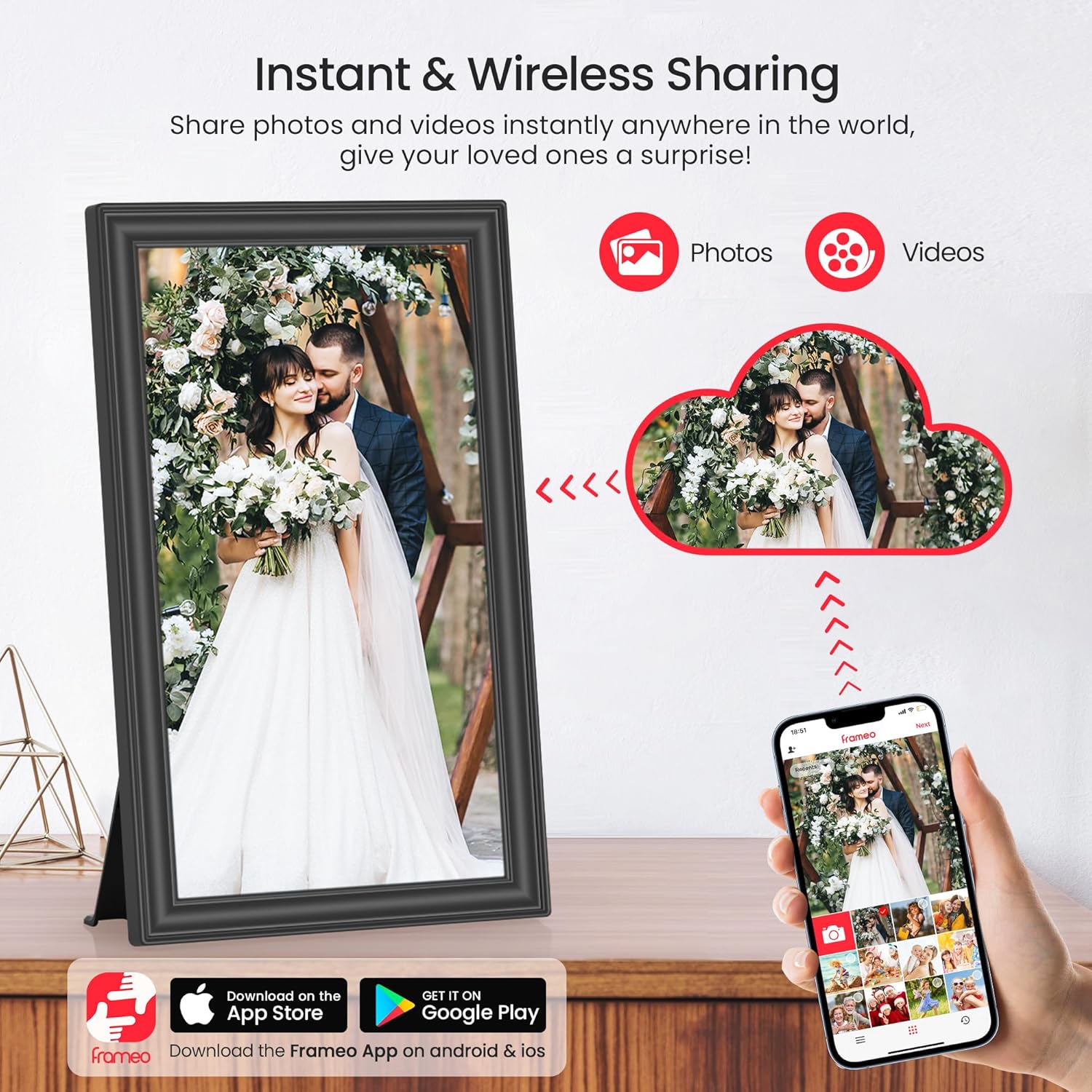 64GB 15.6" Frameo Digital Picture Frame WiFi, Large Electronic Photo Frames 1920...