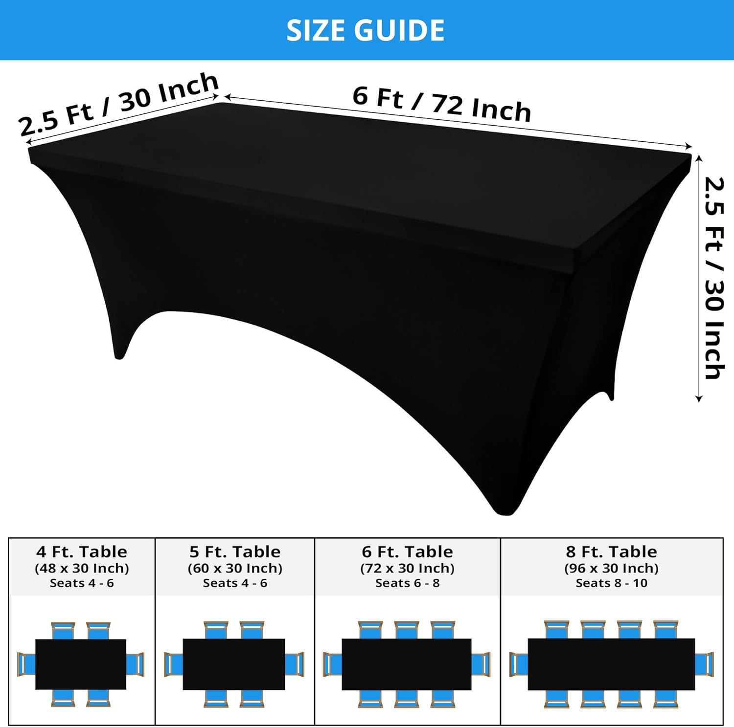 Utopia Kitchen Spandex Tablecloth 2 Pack [6FT, Black] Tight, Fitted, Washable an...