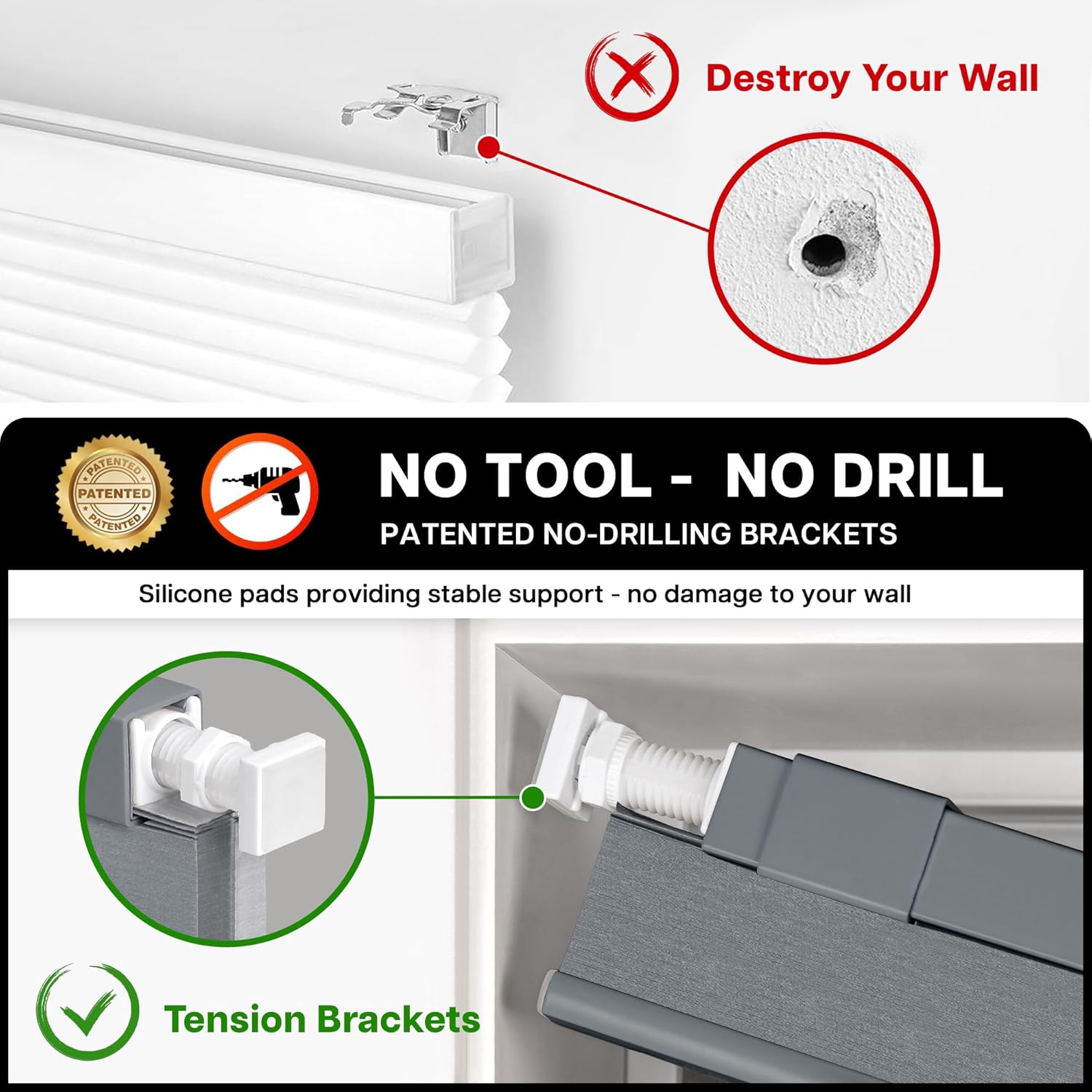 Innovative LazBlinds Cordless Cellular Shades, Special No Tools No Drill Blackou...