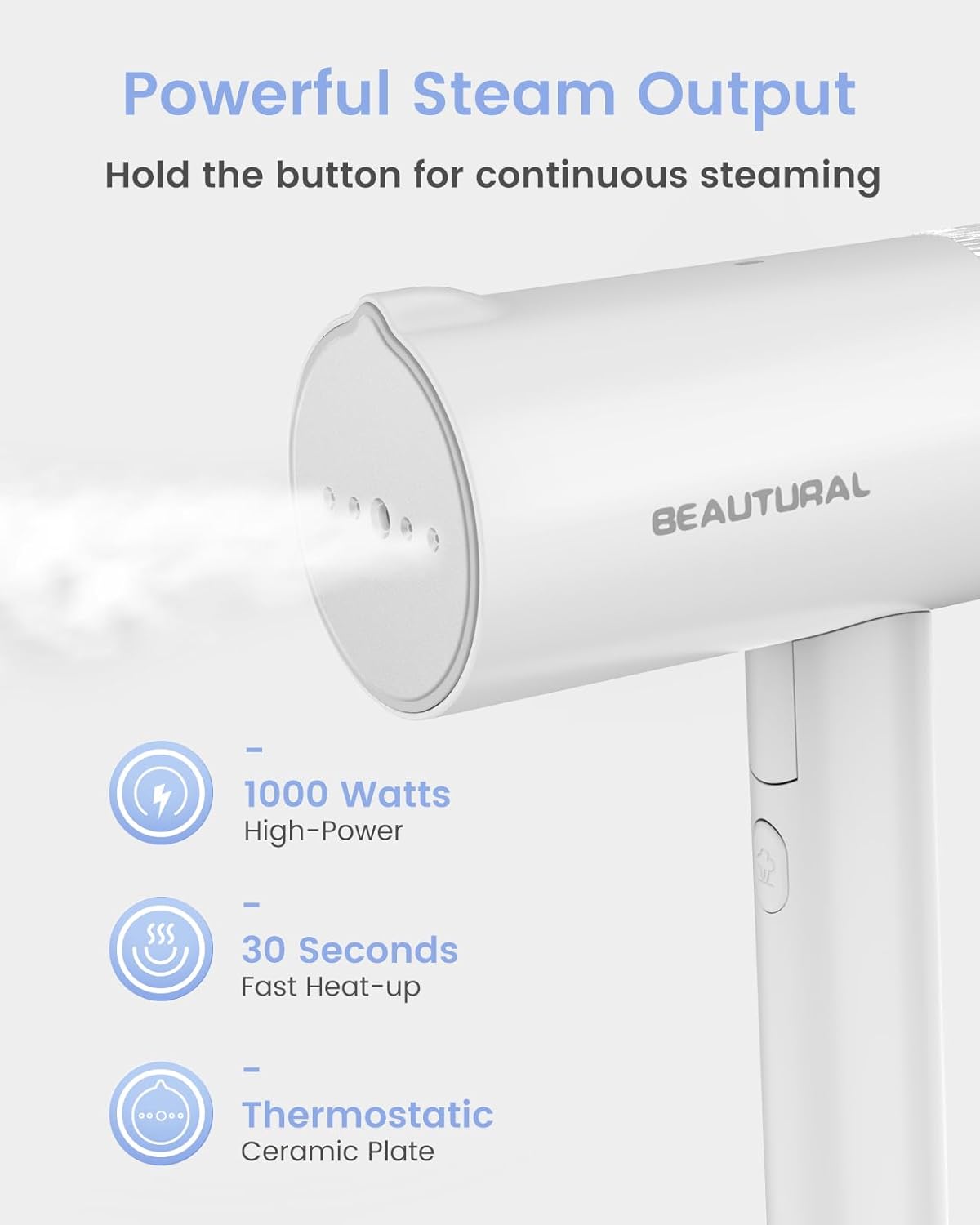 BEAUTURAL Steamer for Clothes, Portable Garment Wrinkle Remover, Fast 30s Heat-u...