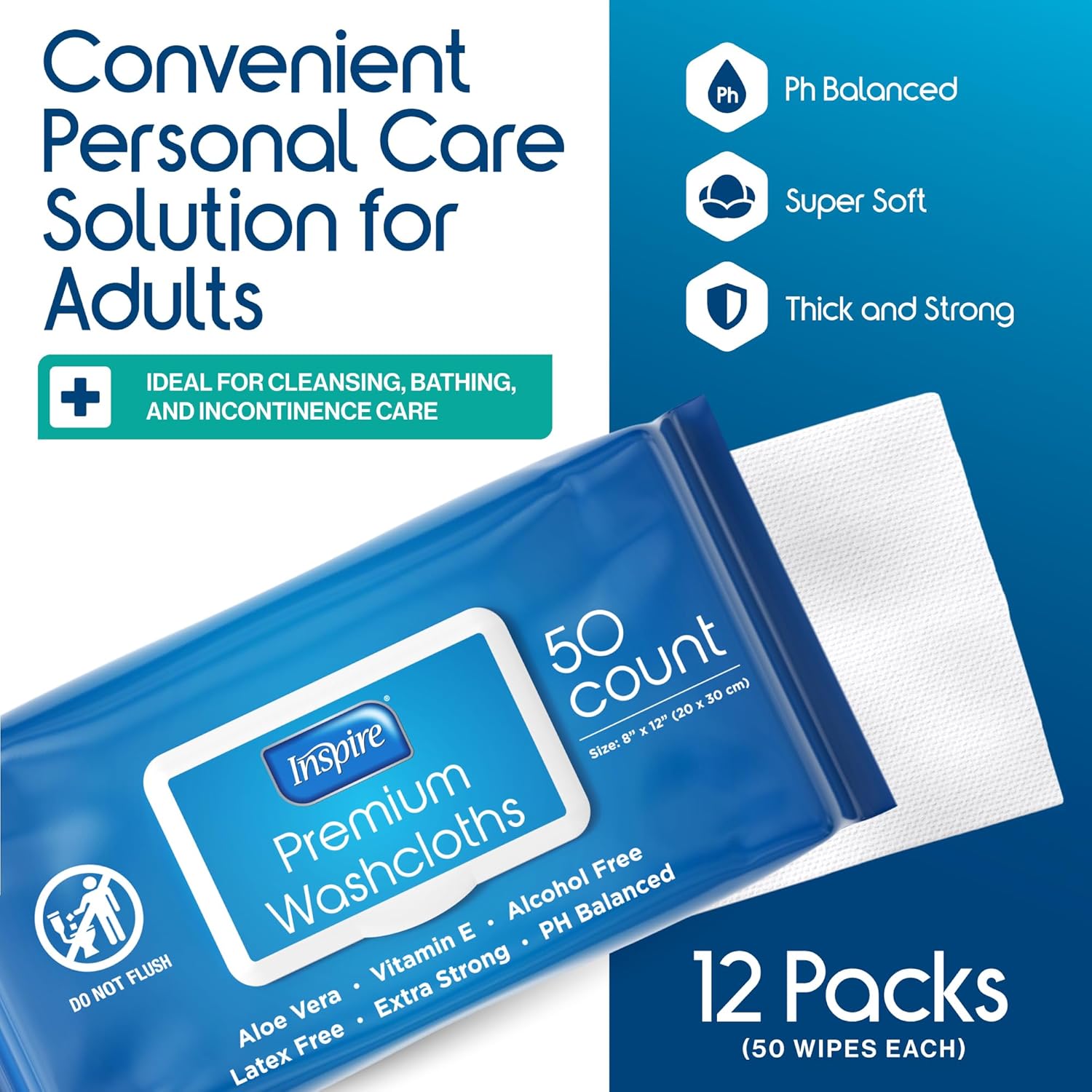 Inspire Adult Wet Wipes, Wash Cloths | Adult Wipes for Incontinence & Cleansing...