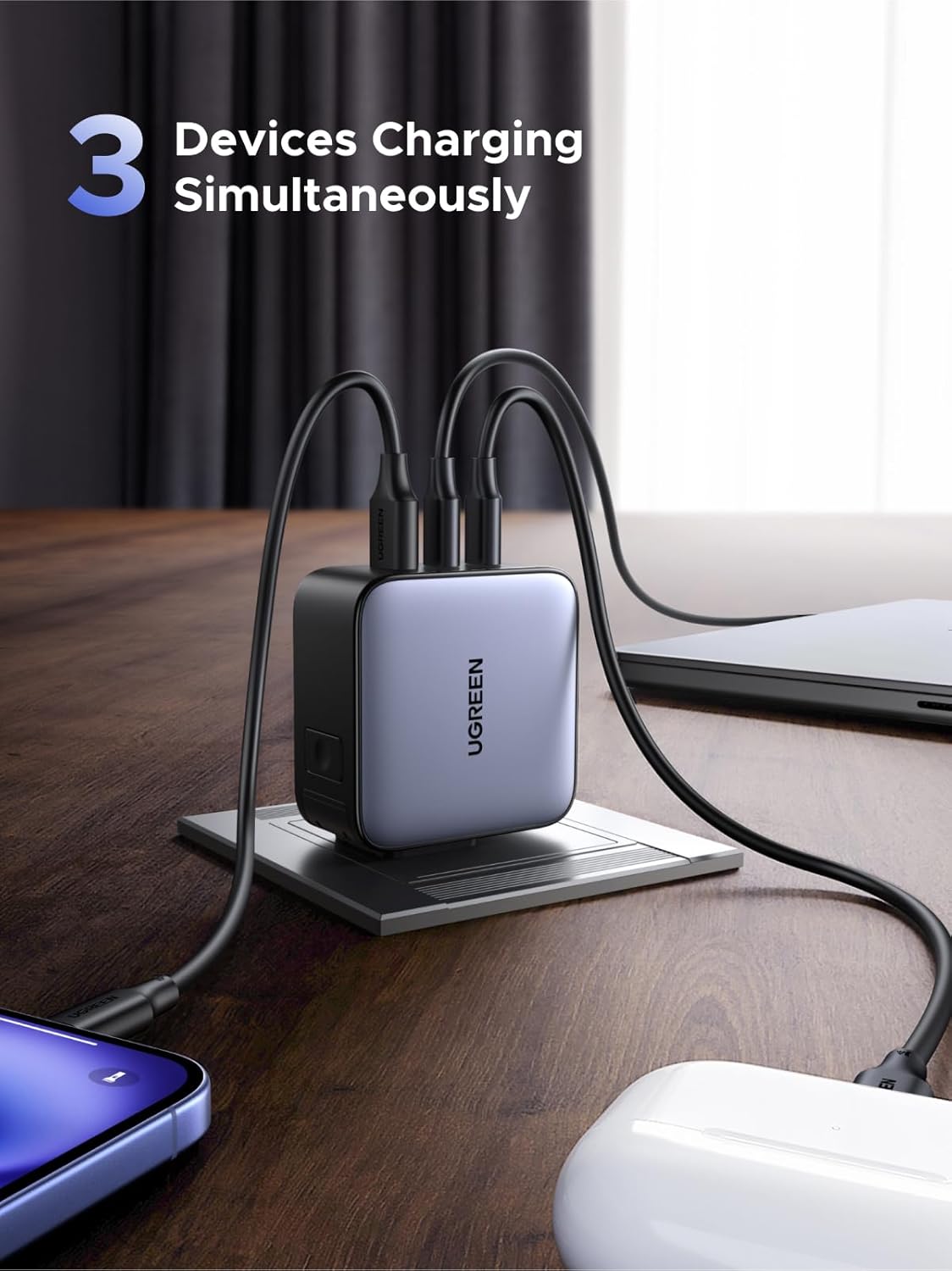 UGREEN Universal Travel Adapter, 65W USB C Charger GaN Fast Charger Nexode 3-Por...