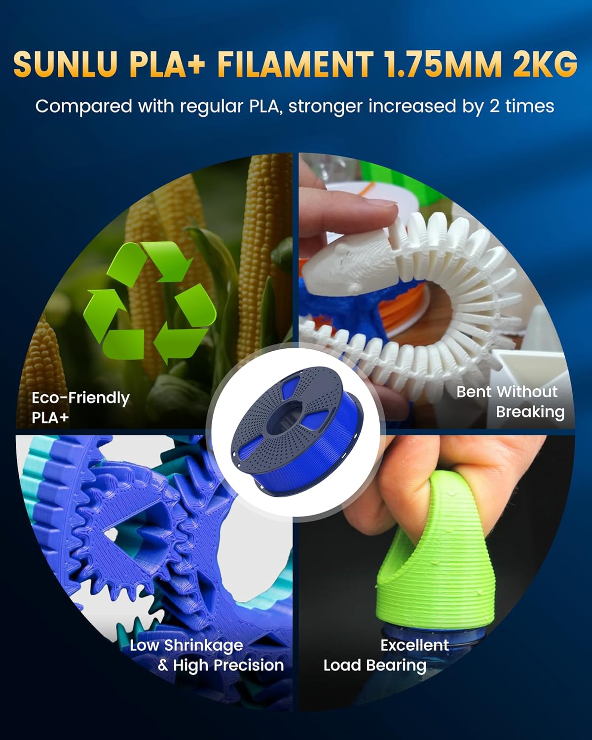 SUNLU PLA+2.0 3D Printer Filament, Upgrade PLA+ 1.75mm, Tougher and Stronger, Ne...