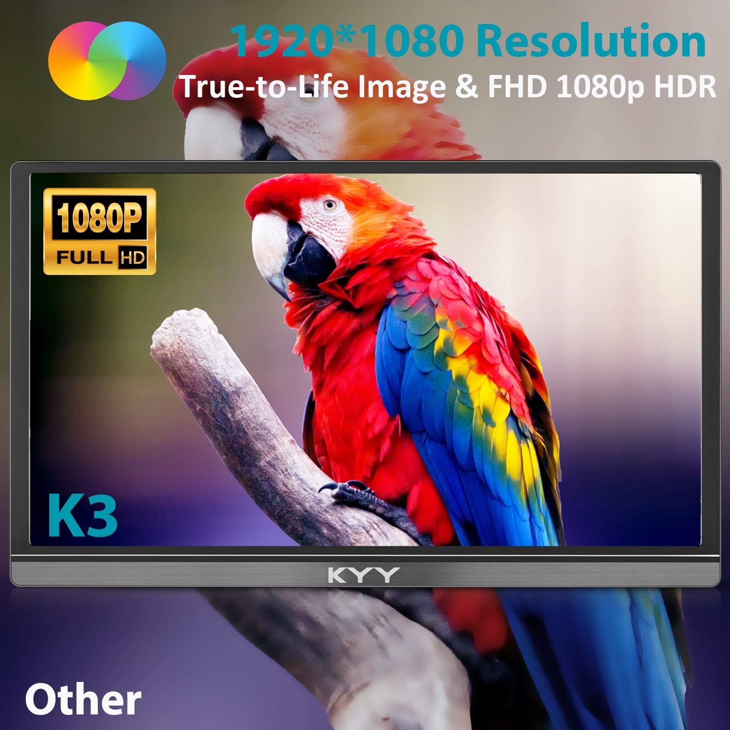 KYY Portable Monitor 15.6inch 1080P FHD USB-C, HDMI Computer Display HDR IPS Gam...