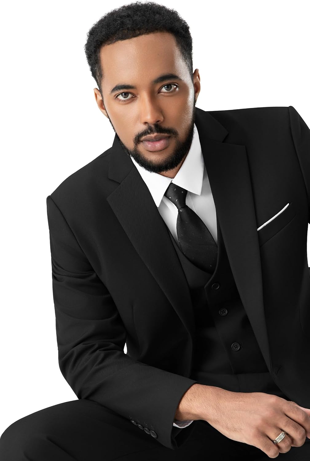 MAGE MALE Mens Two Button 3-Piece Suits Slim Fit Tuxedo Set with Blazer Jacket V...