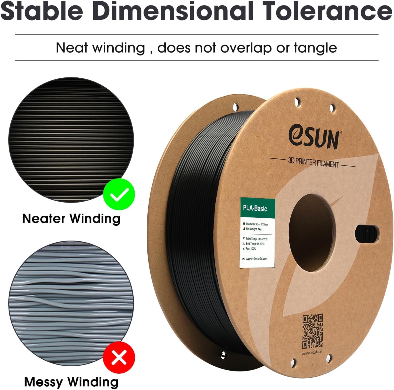 eSUN PLA Filament 1.75mm, PLA Basic Dimensional Accuracy +/- 0.05mm, 1KG Spool (...