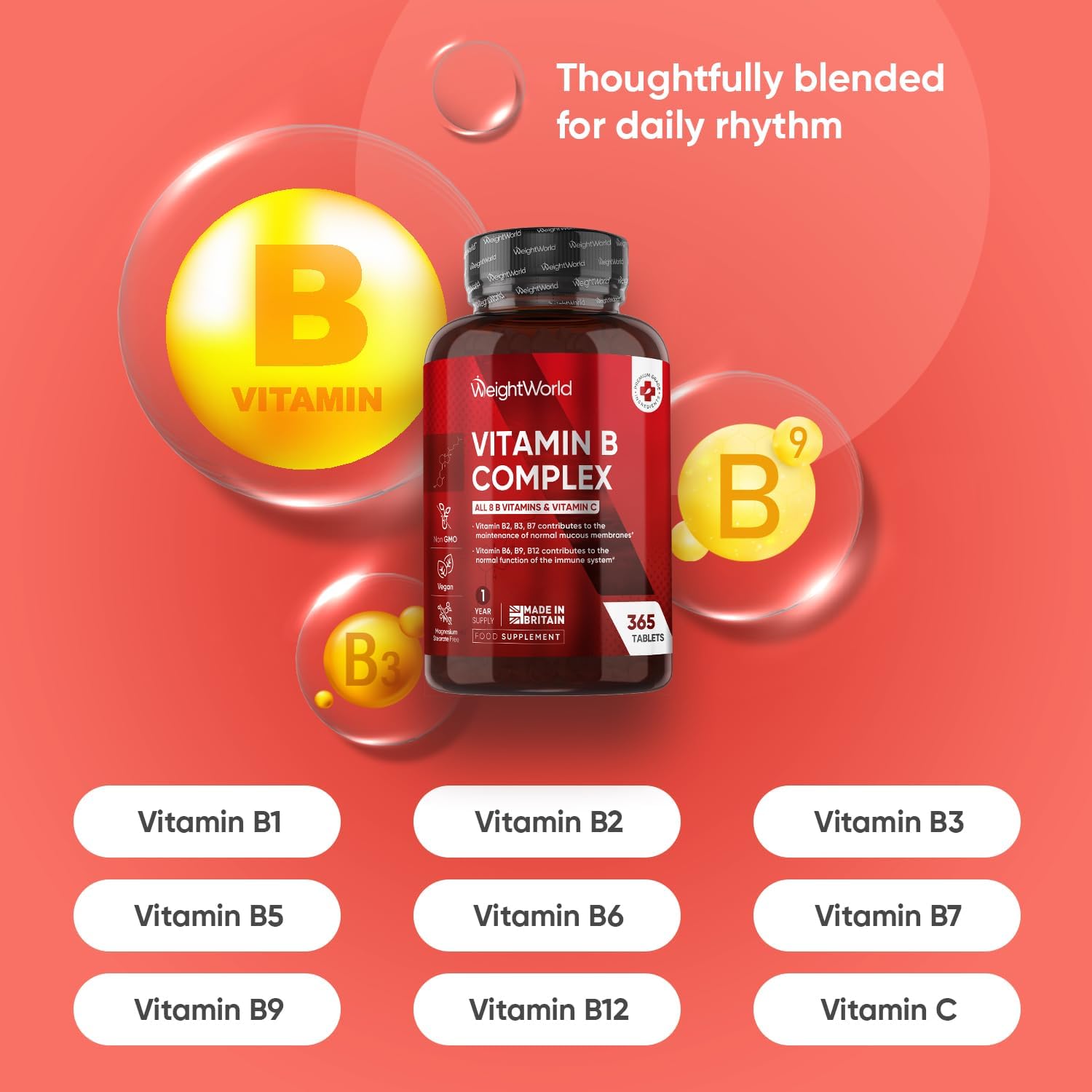 Vitamin B Complex Supplement - 365 Tablets - 1 Year Supply - with All 8 B Vitami...
