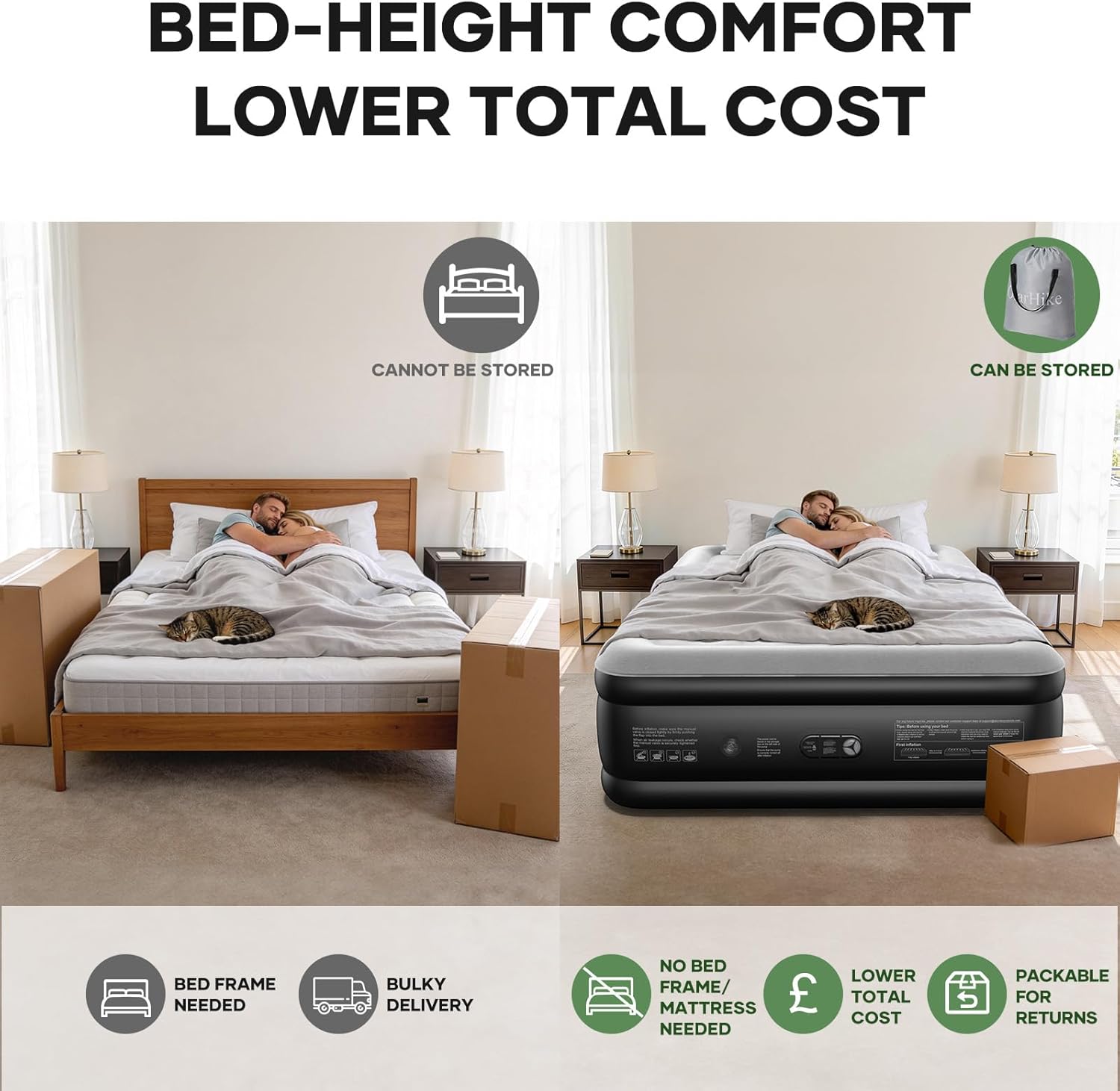 OlarHike King Size Airbed, Inflatable Mattress, Air Bed with Built in Pump, Blow...